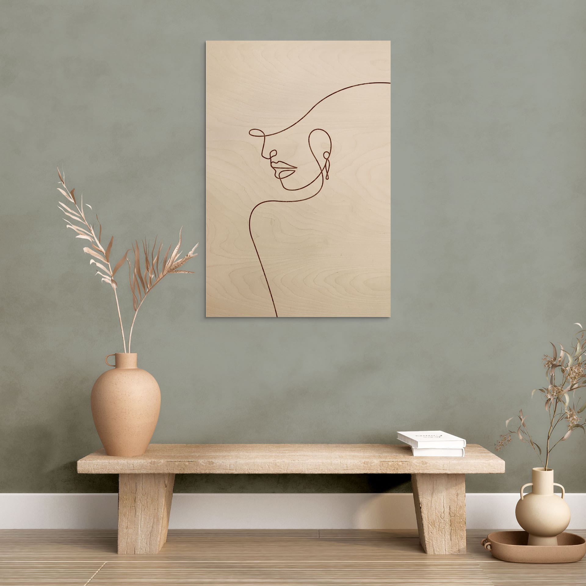 Plakat drewniany Delikatne kontury kobiety - Line Art - Tunaboylu