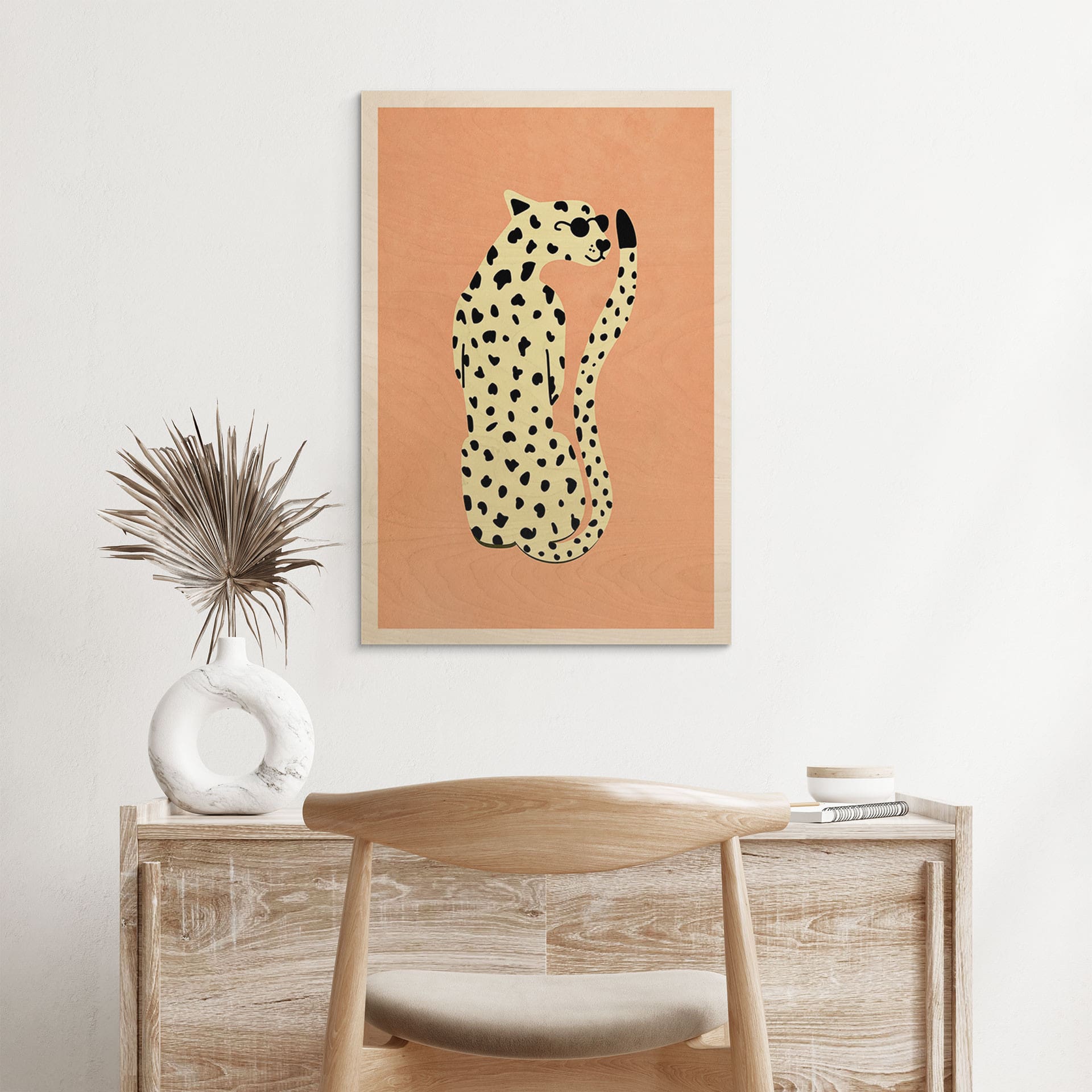 Plakat drewniany elegancki gepard w okularach przeciwsłonecznych - Oltmanns