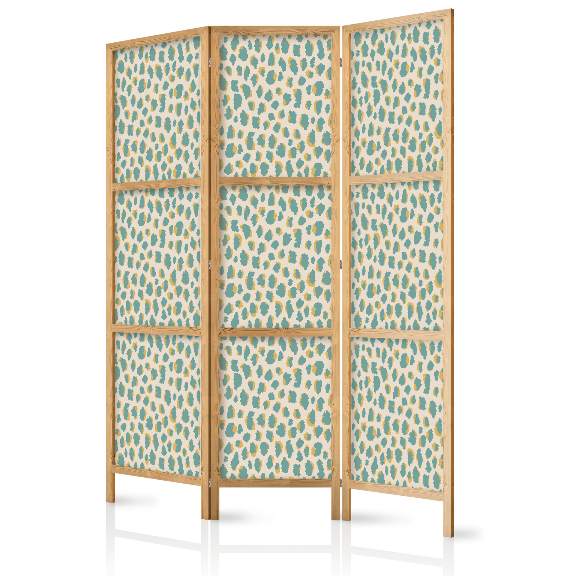 Japanischer Paravent, Raumteiler freistehend, Trennwand - Giraffe Pattern in Turquoise Spots