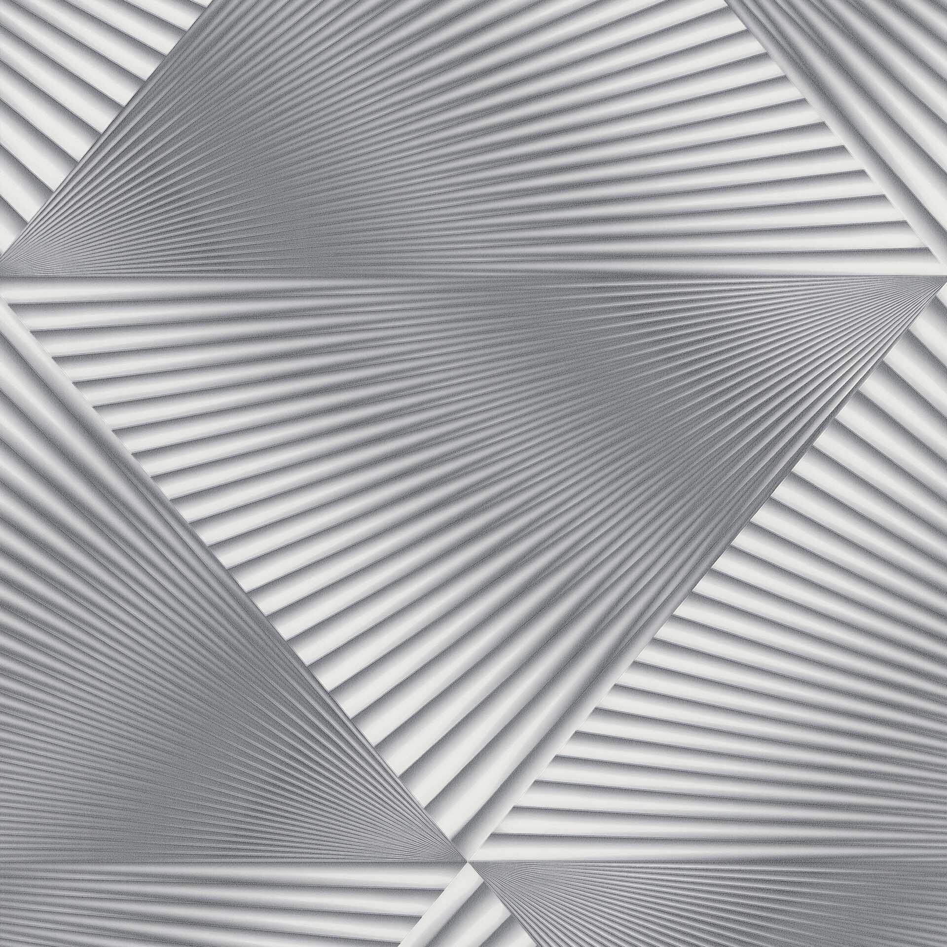 Vliesbehang met grafische patronen en metallic effect in zilver
