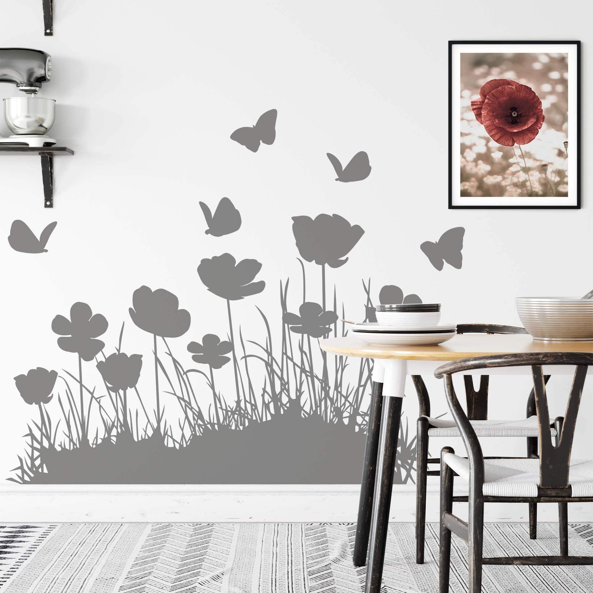 Wallsticker Valmue med Sommerfugle
