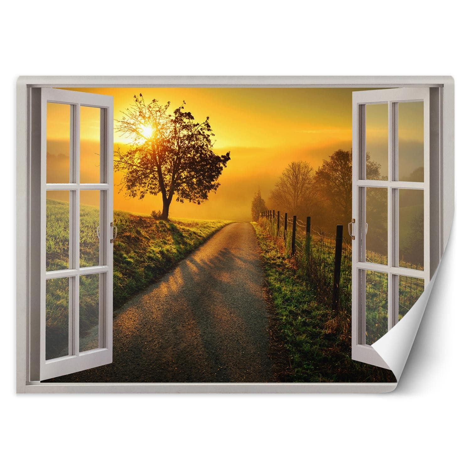 Fototapete Fenster - Sonnenuntergang über der Straße