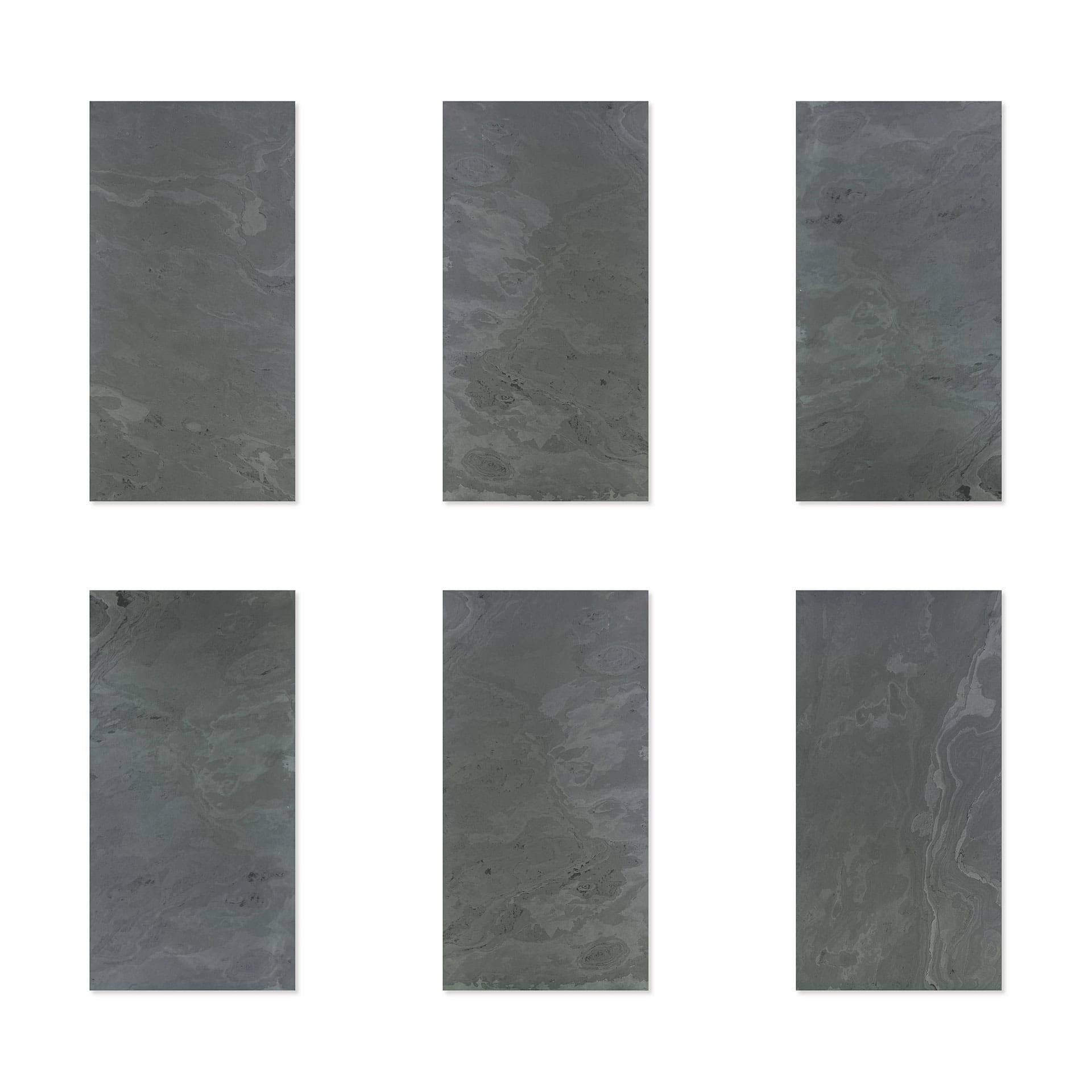 Echtstein - 3D Wandpaneel, Set aus 6 Natursteinplatten als luxuriöse Wandverkleidung - Schiefer Schw