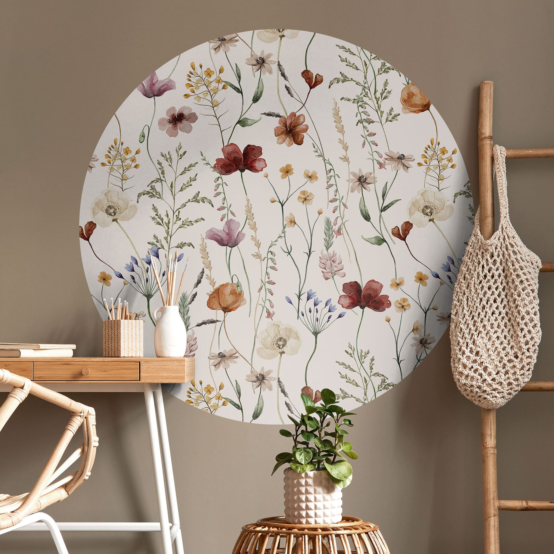 Naklejka na ścianę kolorowe kwiaty - UN Designs - Okrągła