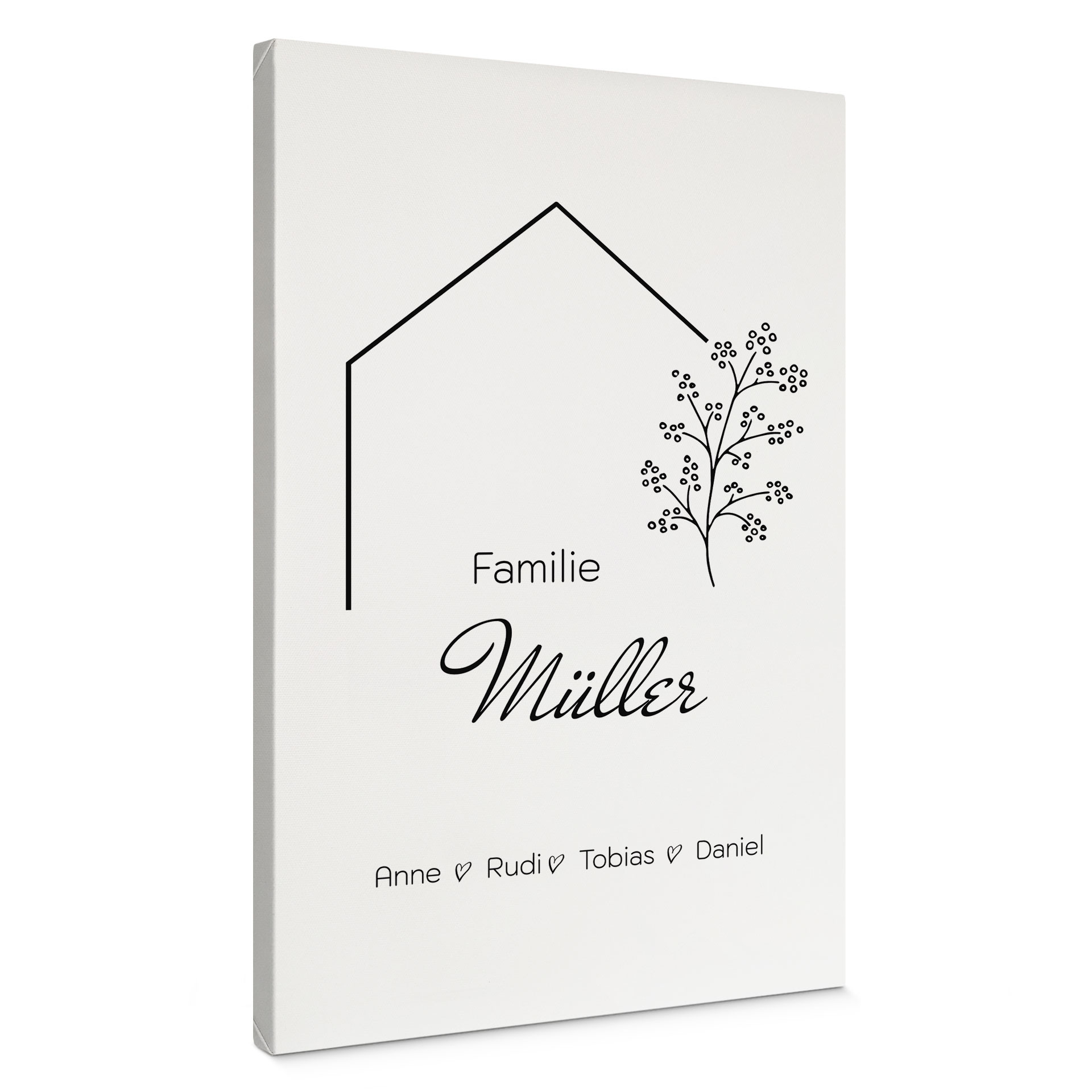 Personalisierbares Leinwandbild Familie Haus - weiß