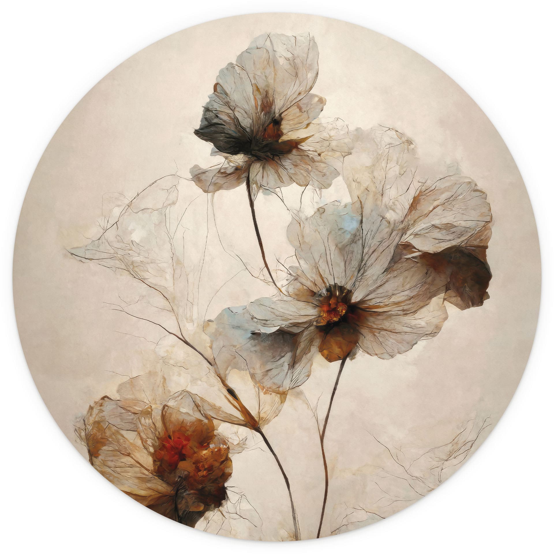 Bloemen Fotobehang | droogbloemen - elegantie van vergankelijkheid - Boomkind - Rond - vliesbehang/z