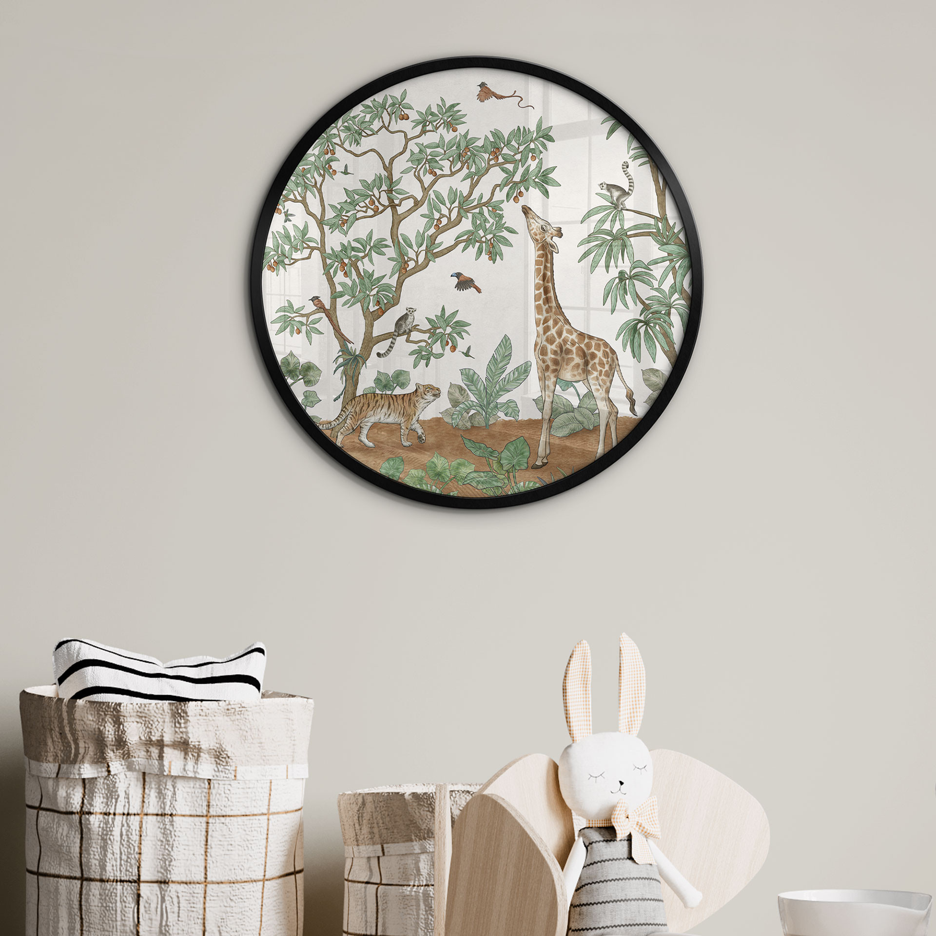 Poster Objets cachés Animaux de la jungle - Kikki Belle - Rond