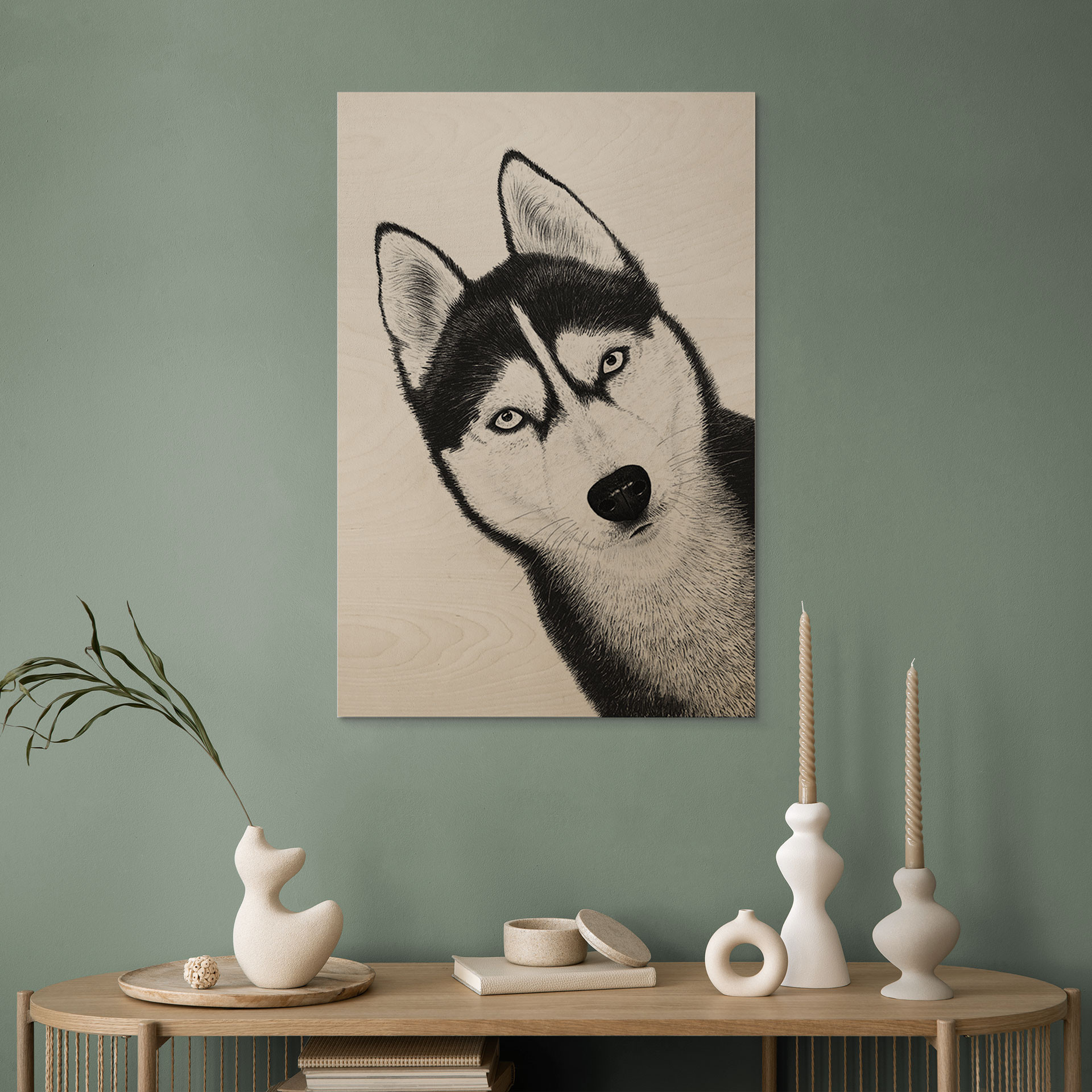 Plakat drewniany Siberian husky - portret psa - Korenkova