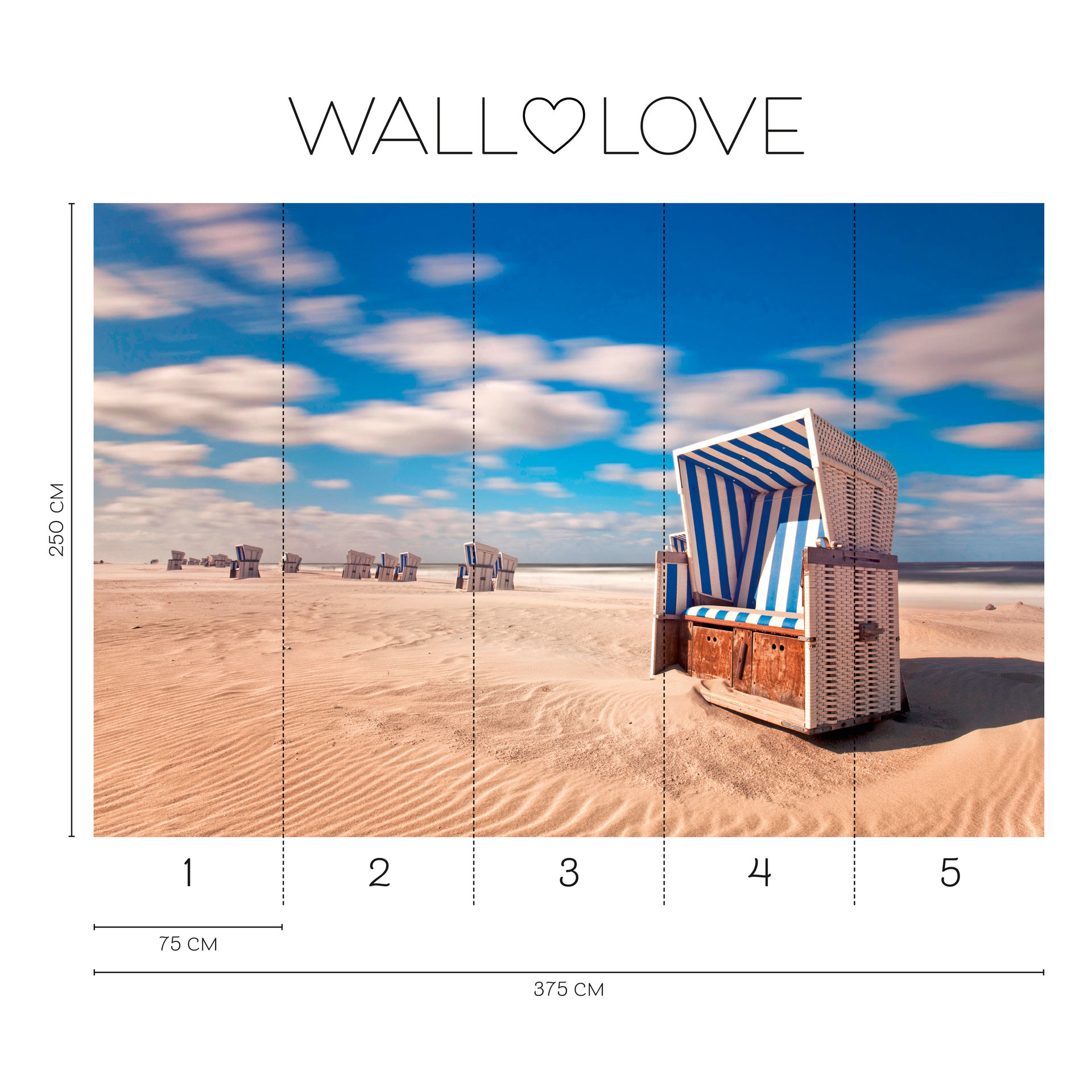 Fotobehang duinen blauw beige - Vliesbehang 3,75 m x 2,50 m Noordzeegevoel
