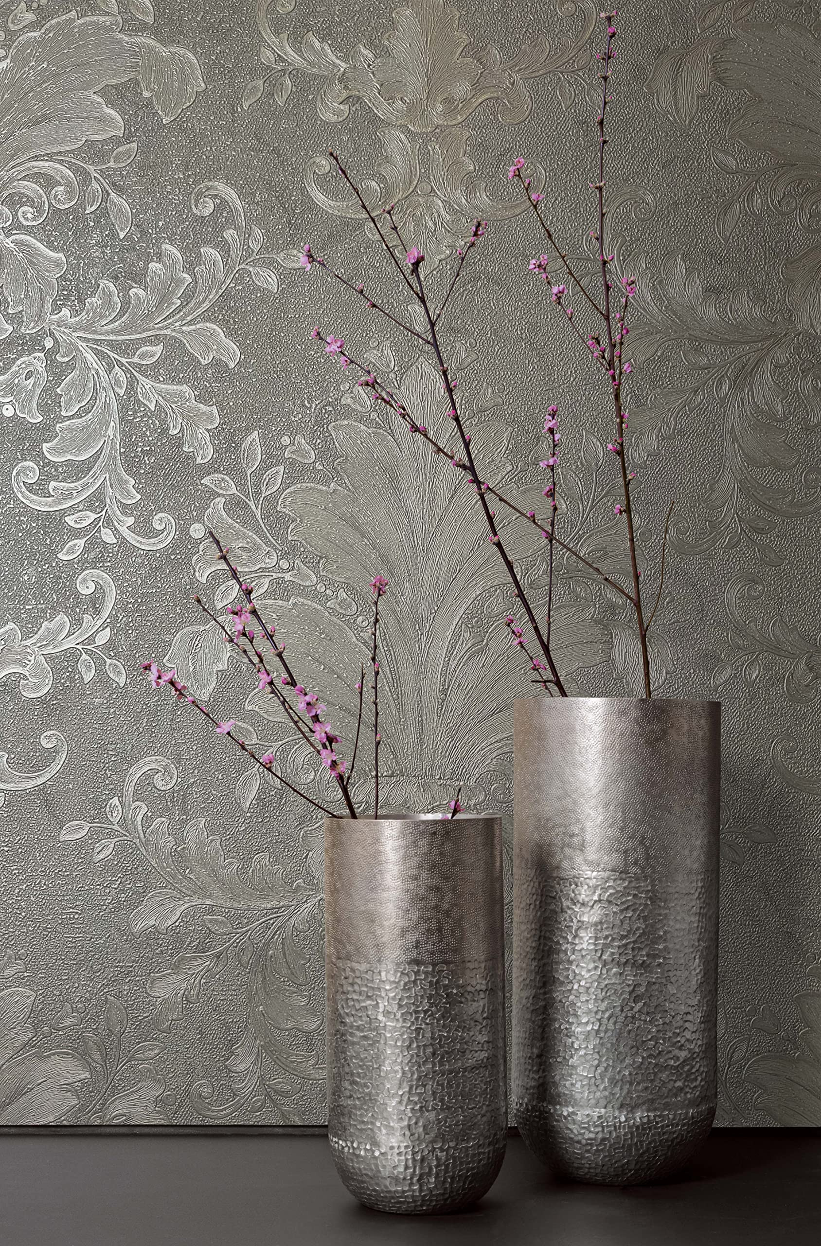 Vliestapete Ornament Struktur Modern, Opulent, Barock in Grau