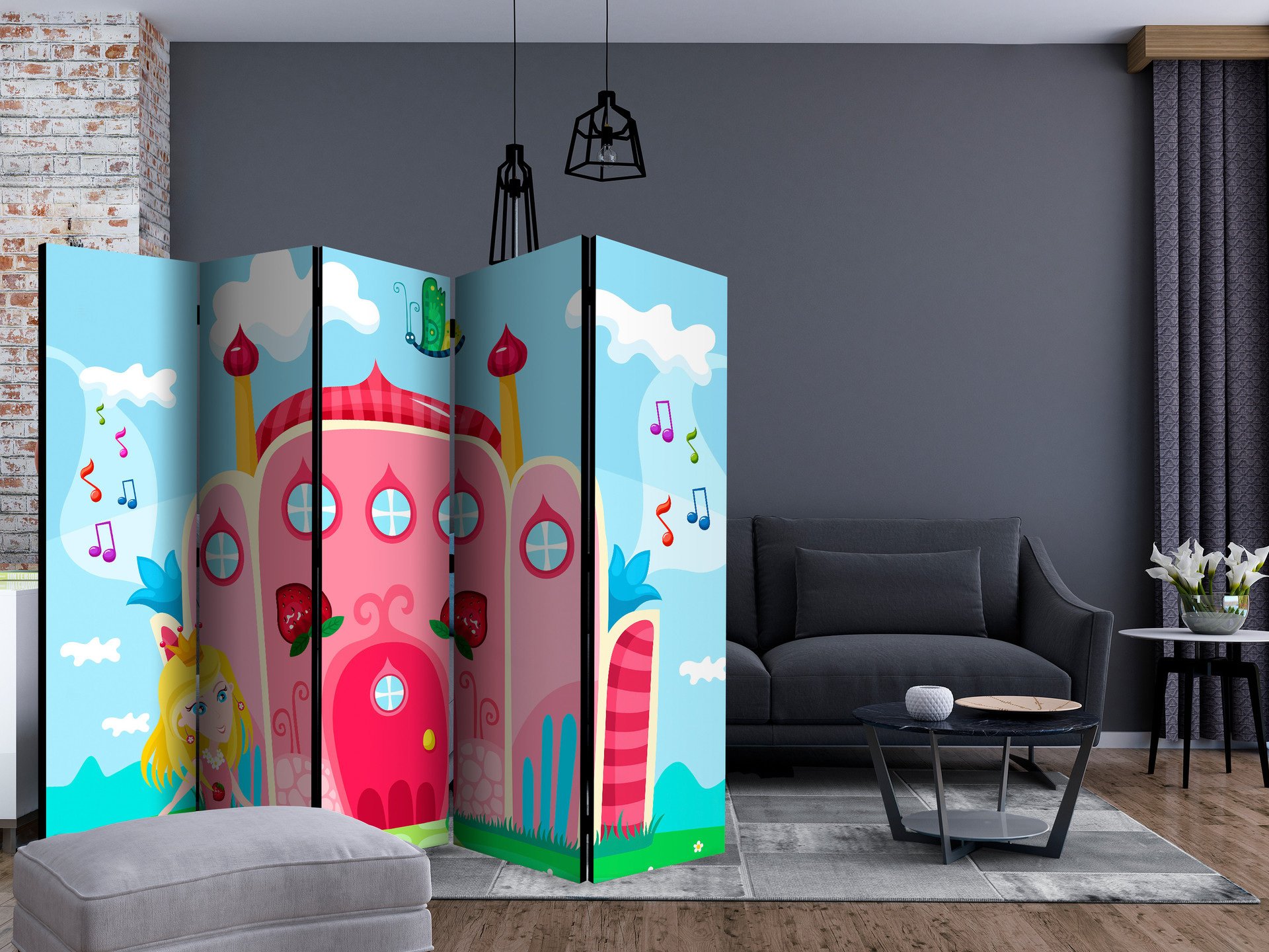 Skærm til rumopdeling - Slot , 5-delt - 225x172 cm
