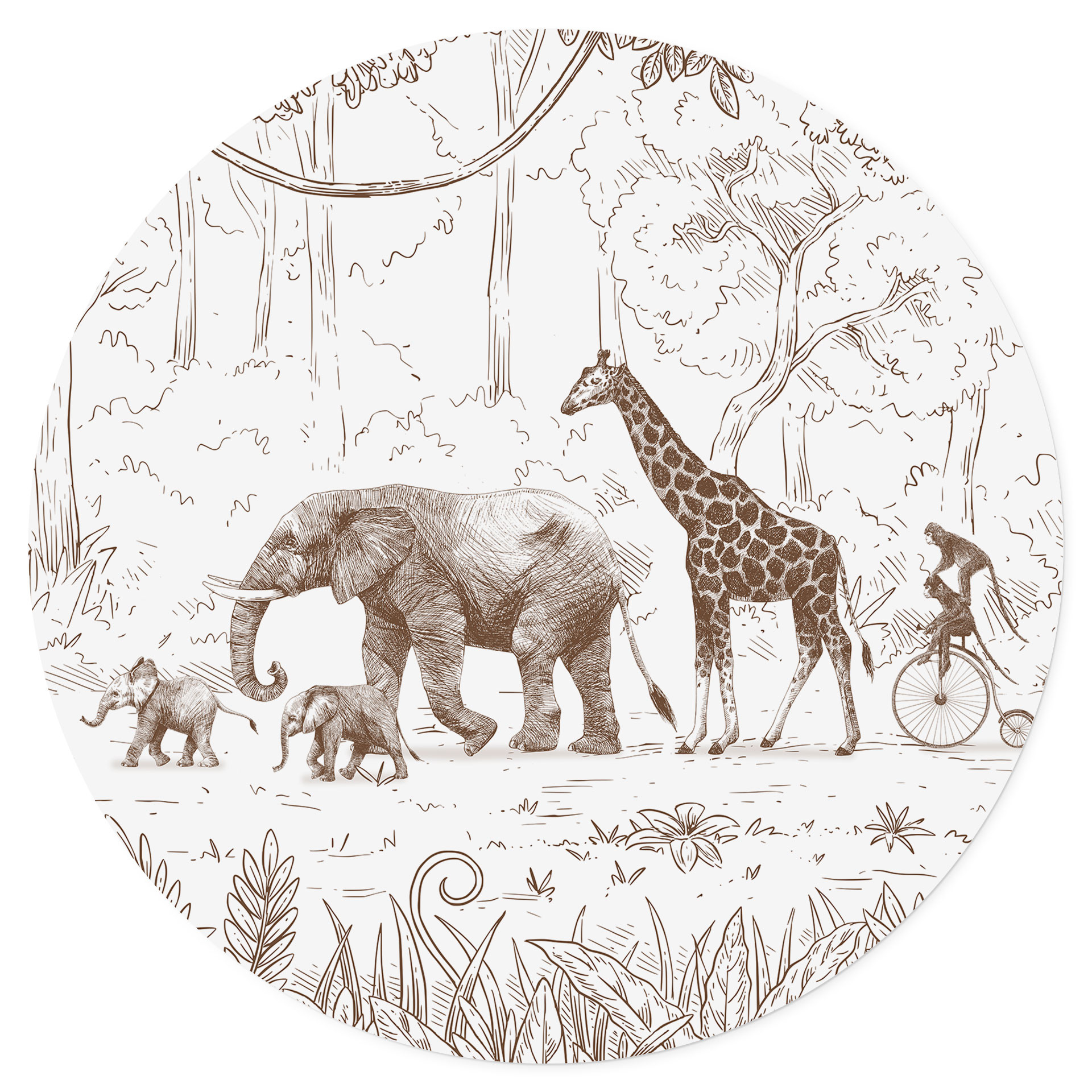Muursticker Jungleparade met dieren - Kikki Belle - Rond