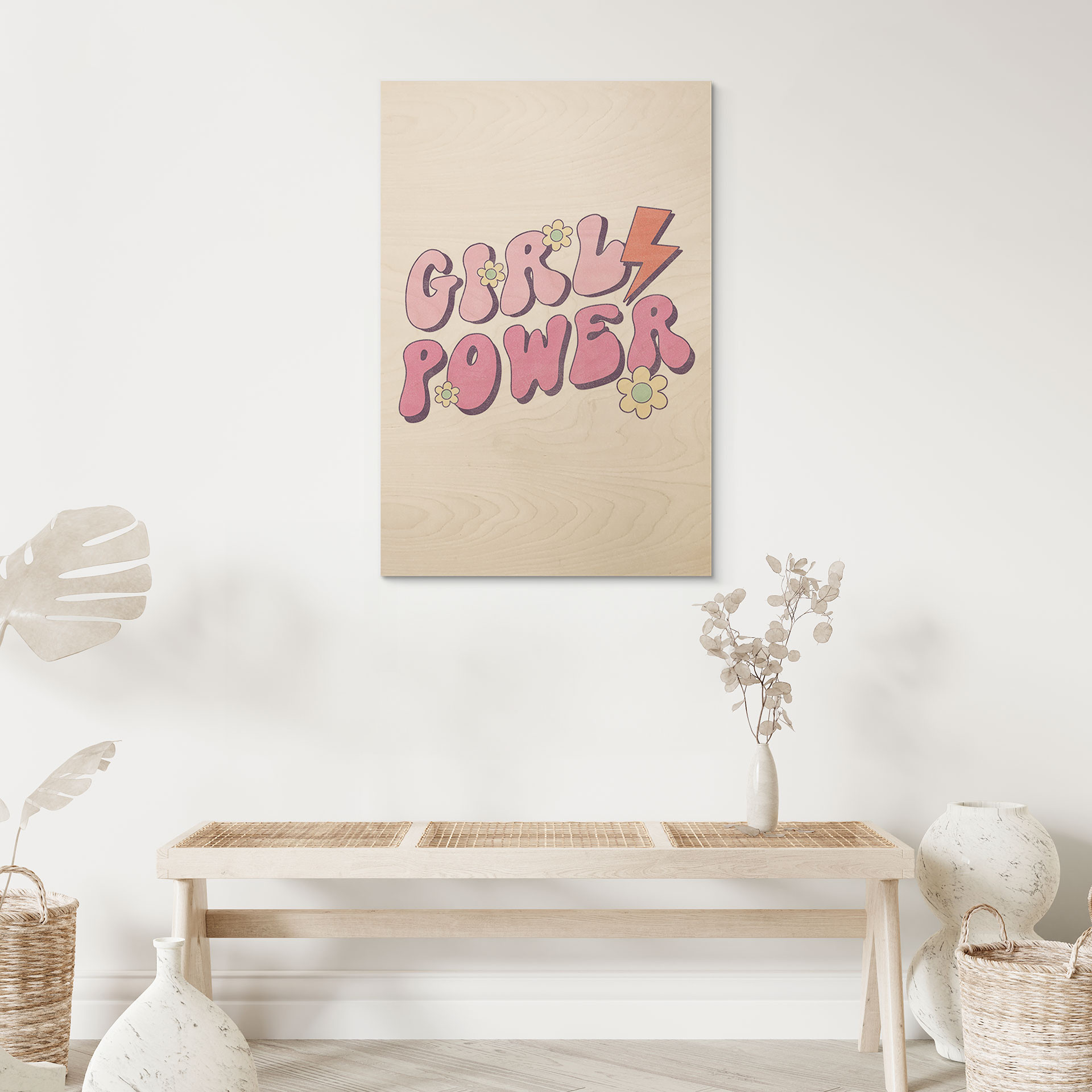Obraz drewniany Girl Power napis retro fioletowy