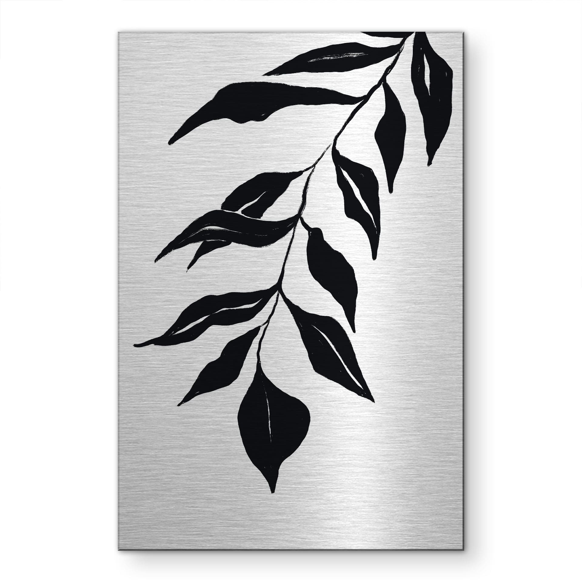 Alu-Dibond brossé avec Effet Doré, Argenté & Cuivré - Branche de feuillage noire - Treechild
