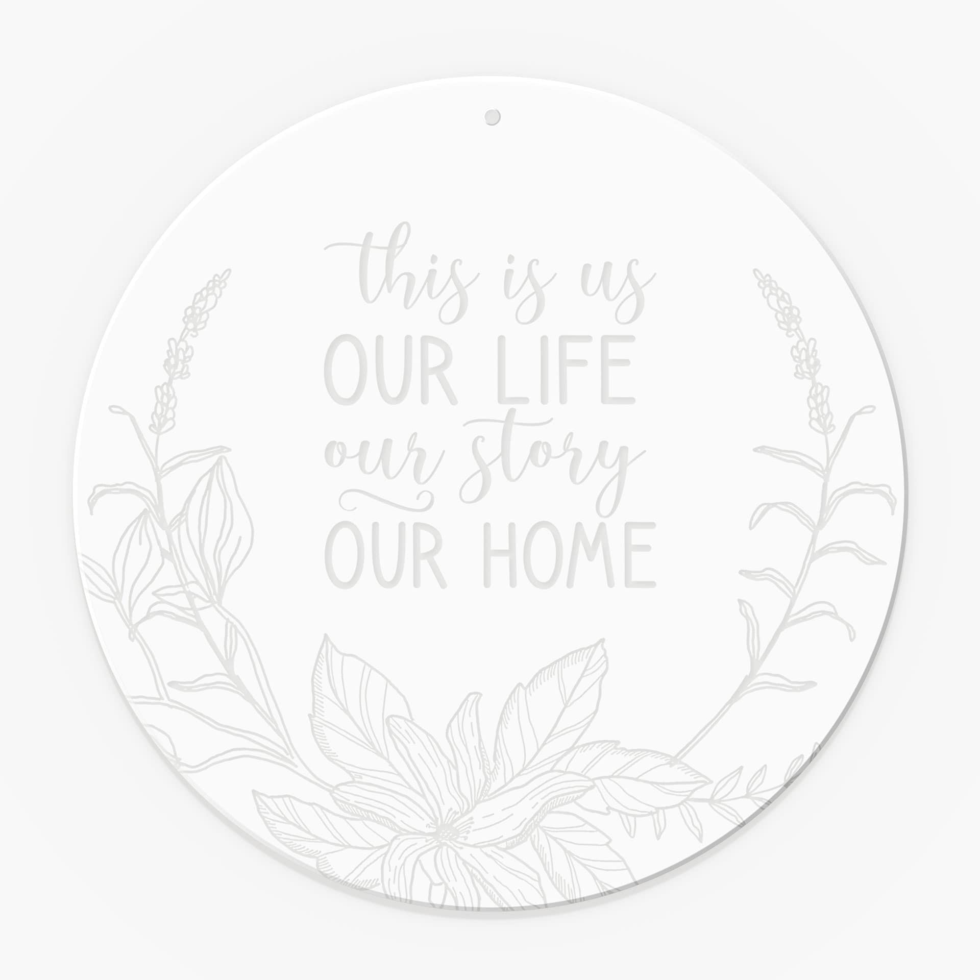 Akrylbillede, vinduesbillede til at hænge op This is us | Slogan-dekoration til stuen - rund