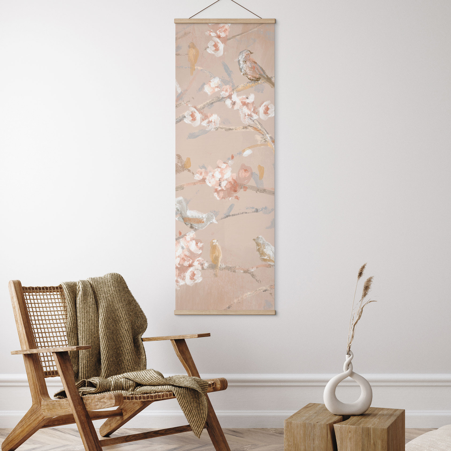 Textielposter Vogels op Kersenbloesem - Cheney - Panorama