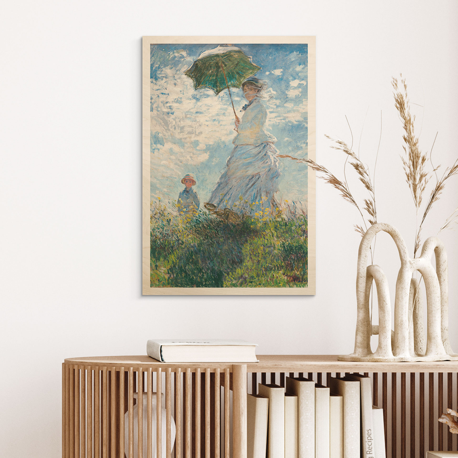 Plakat drewniany Monet - Kobieta z parasolem - Madame Monet i jej syn