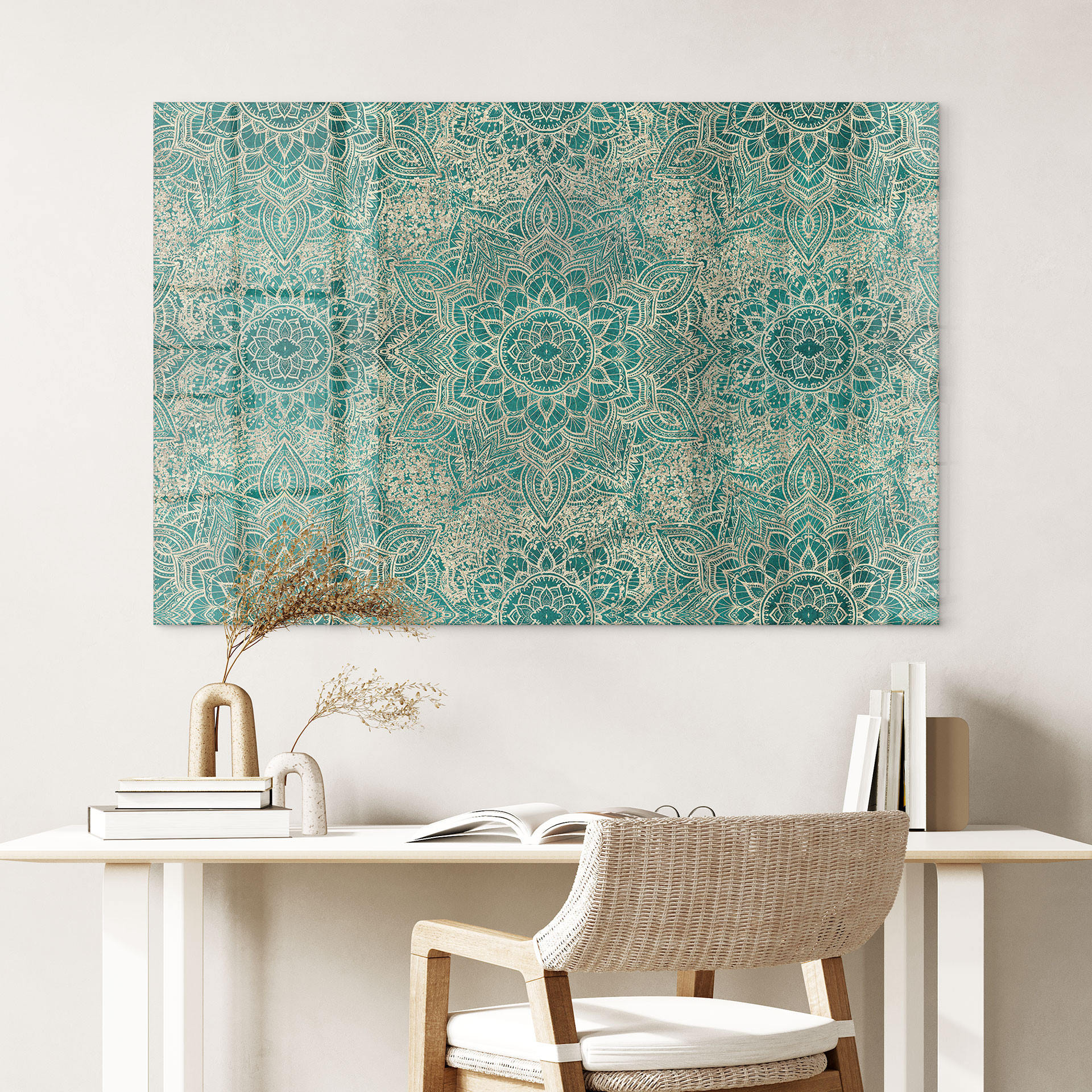 Akrylbillede Mandala Boho guld-grøn - Bloomery Decor