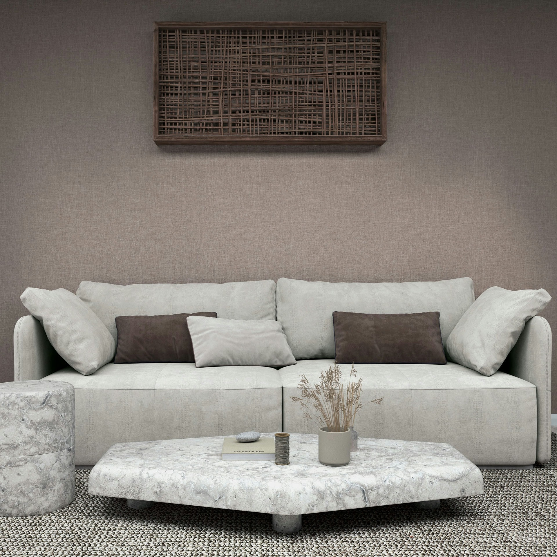 Vliesbehang, structuur effen modern mat in bruin