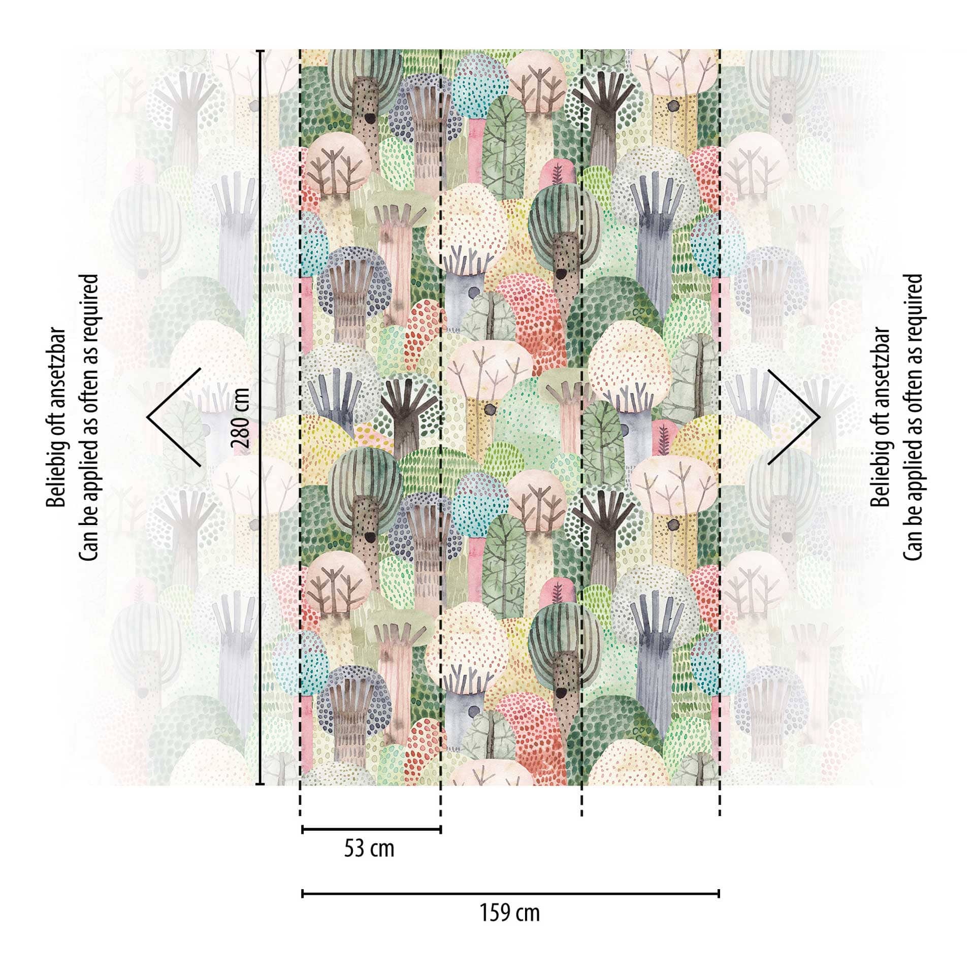 behang met kleurrijk bosmotief - vliesbehang voor kinderkamer - speels boom design