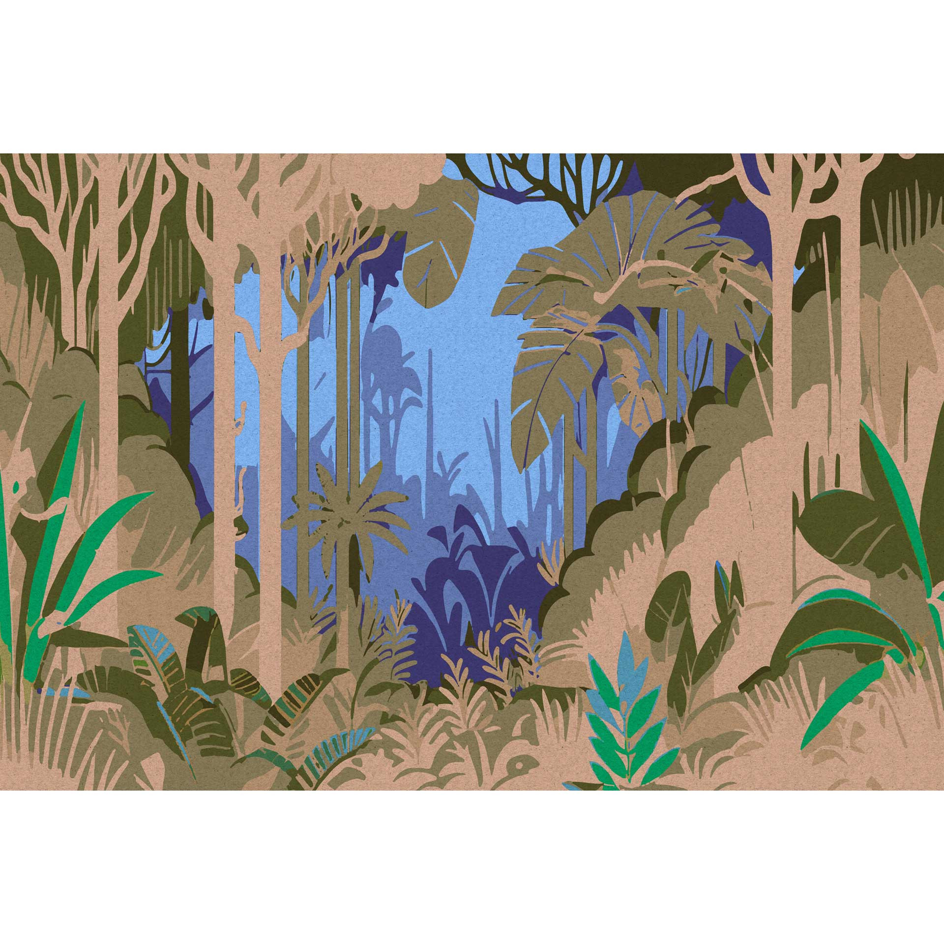 Jungle Dawn Behang Muurschildering - Sfeervol vliesbehang met tropisch bosmotief
