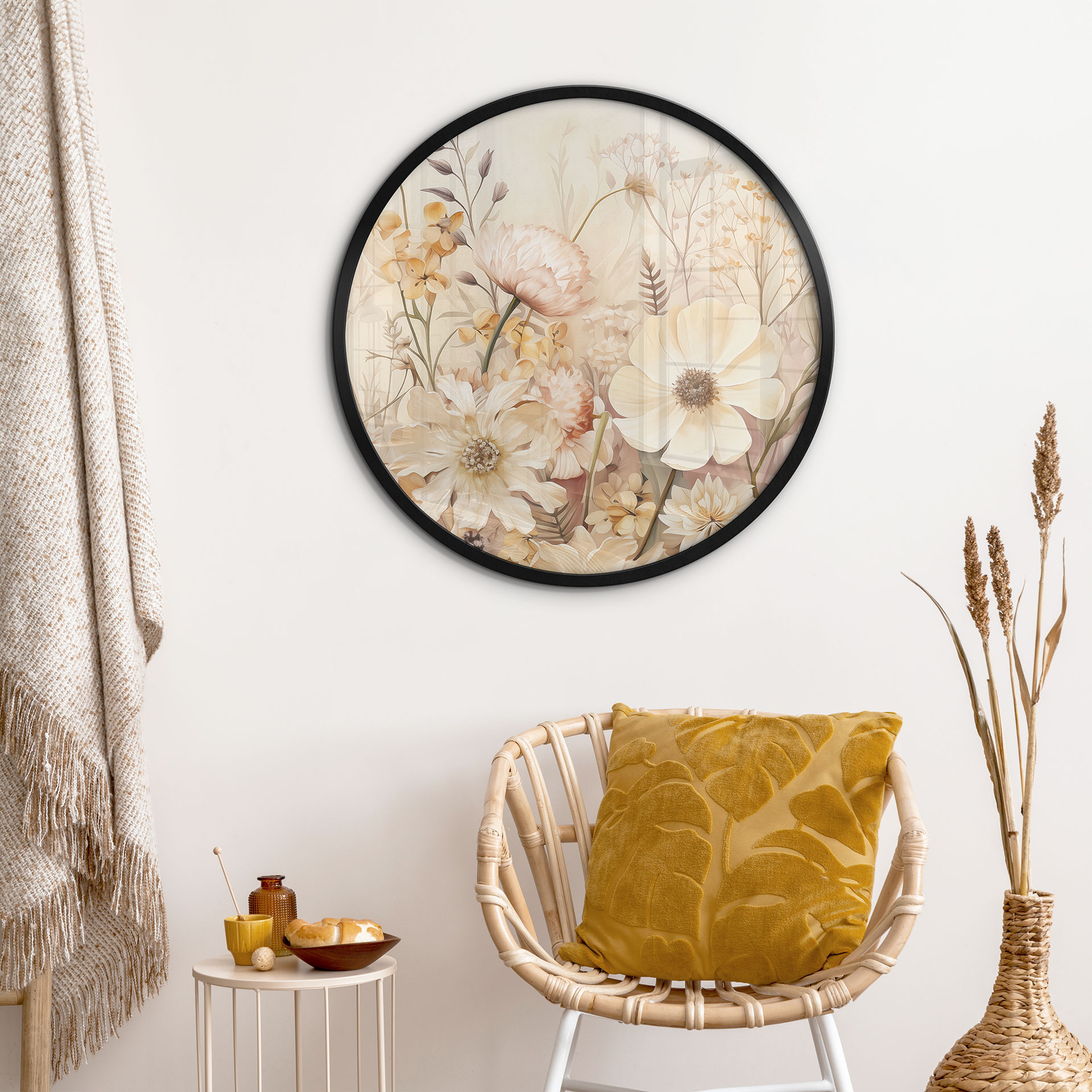 Poster Vintage Fleurs dans la prairie - Lola Peacock - Rond