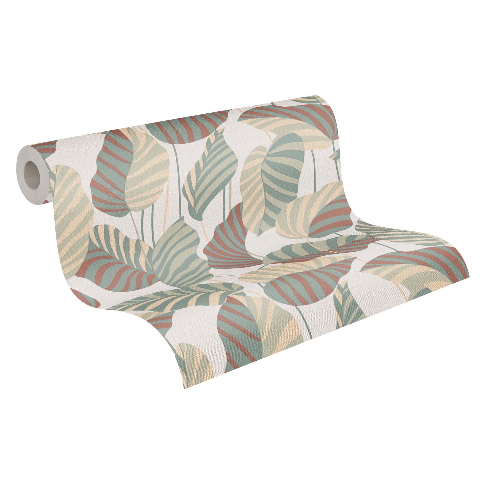 behang planten bladeren wit groen oranje rood - modern vliesbehang