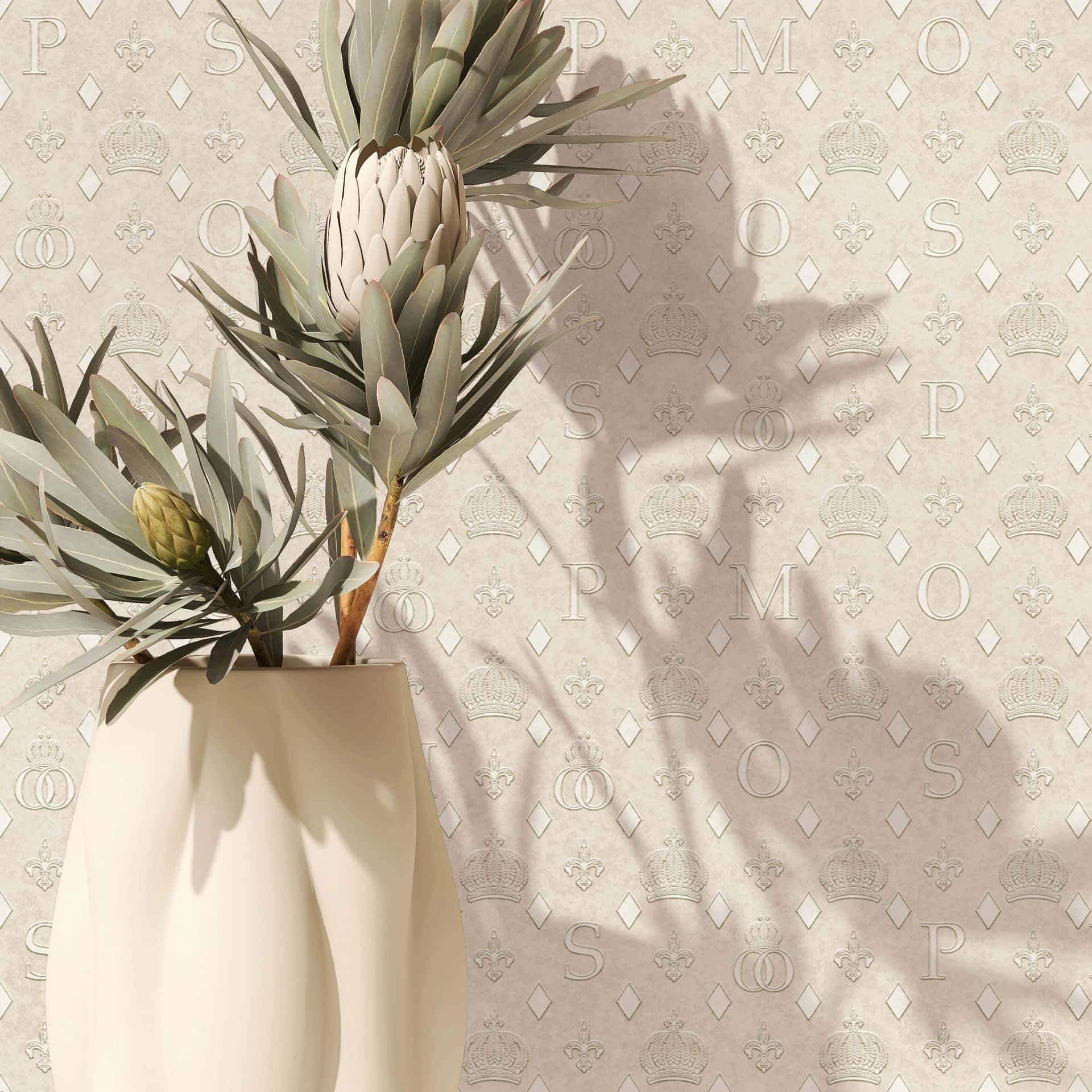 Vliesbehang kronen, ruitjes grafisch ontwerper mat in beige