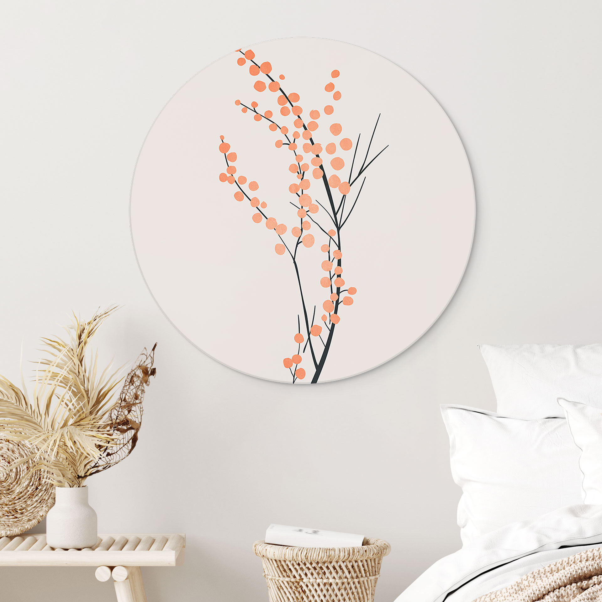 Vægcirkel Ferskenfarvede kirsebærblomster - Kubistika – print på aluminium (Alu-Dibond)