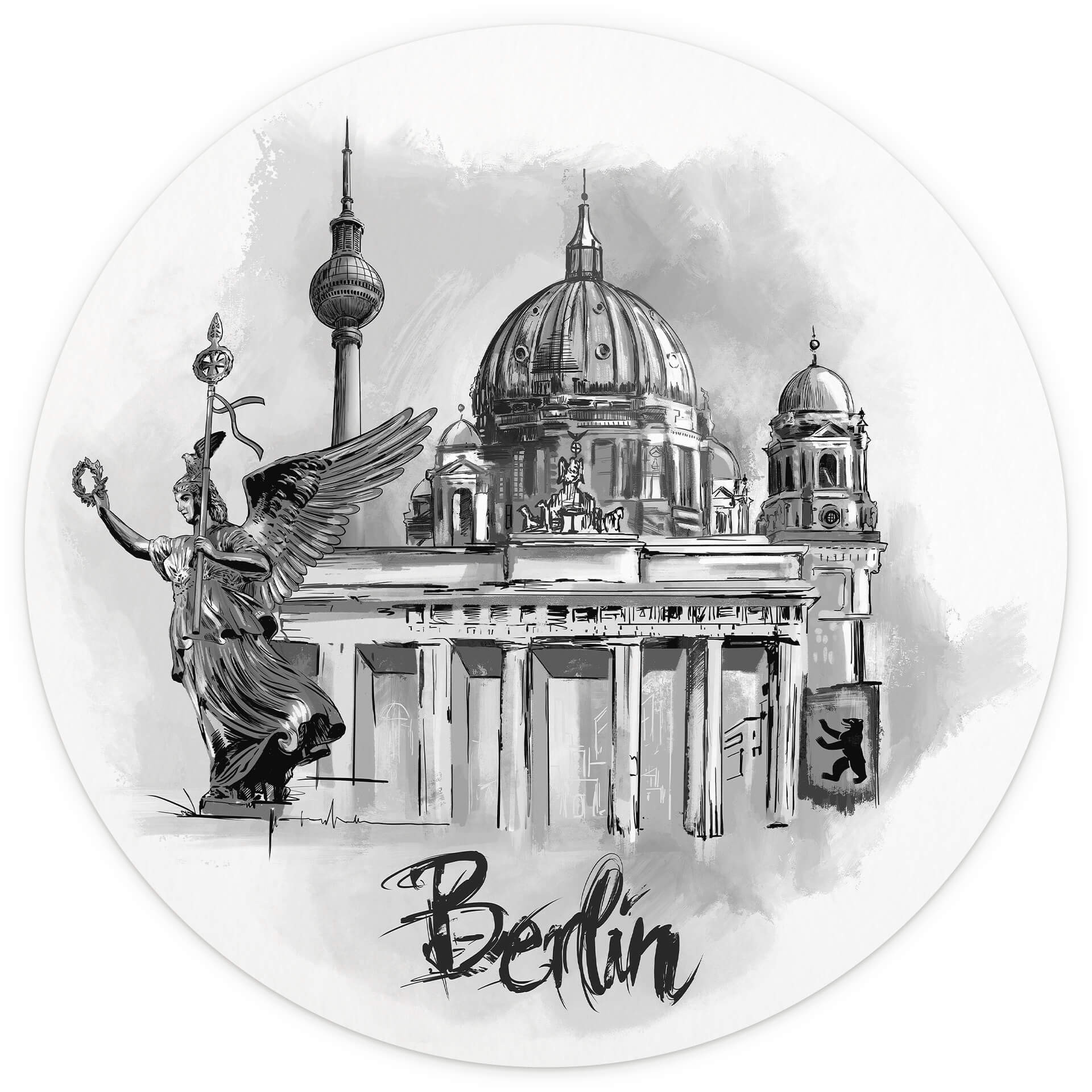 Behangcirkel Love your City - Berlijn - zwart wit - vliesbehang/zelfklevend vliesbehang