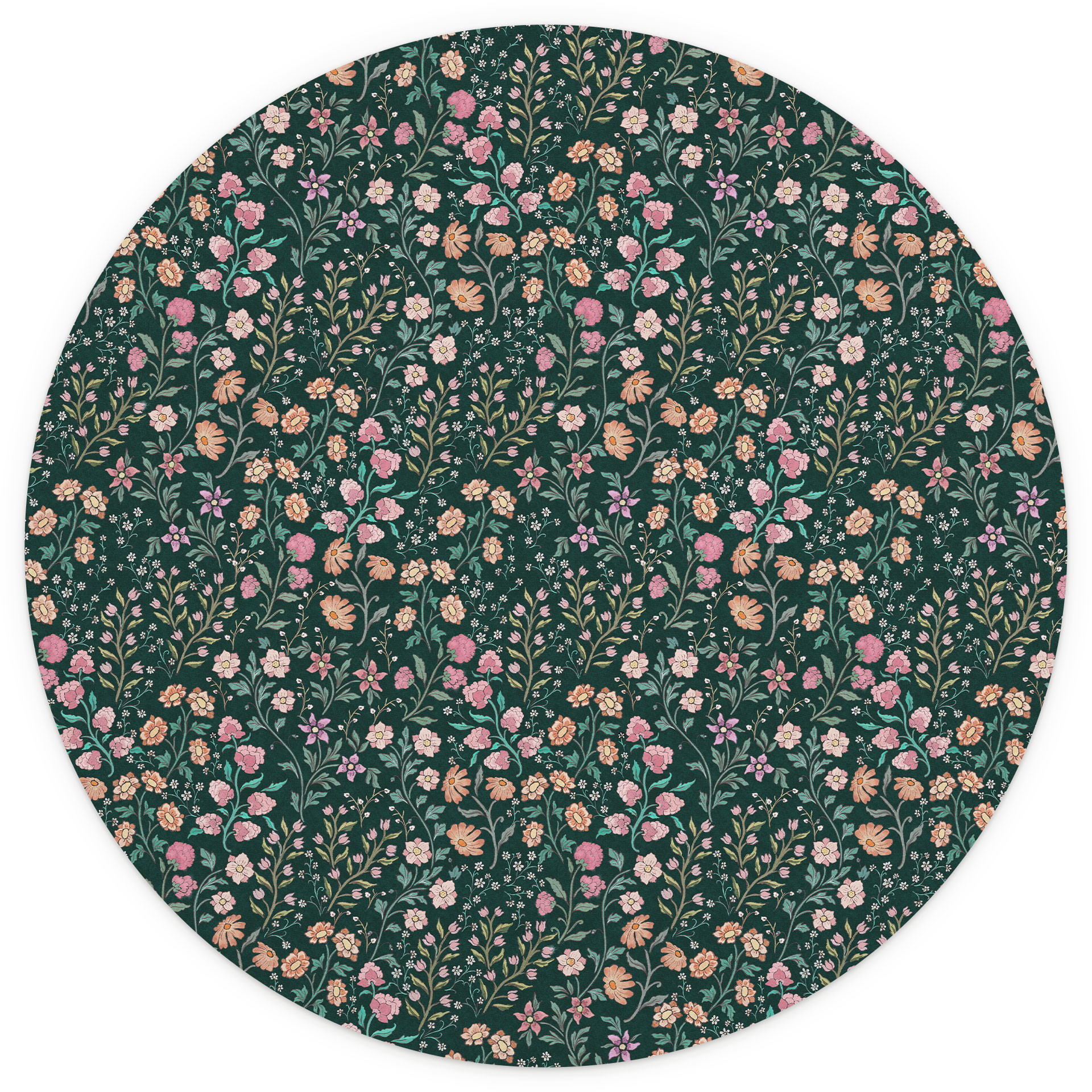 Vintage weidebloemen Fotobehang - Donkergroen - Bloemdecor - Rond - Zelfklevend/niet-geweven