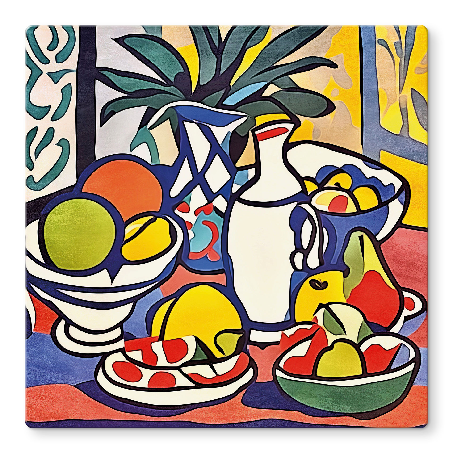 Glasbillede - Mælk og frugt - Inspireret af Matisse - Zamart