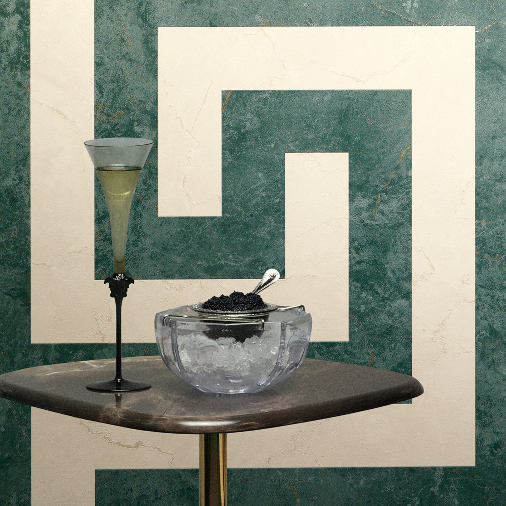Versace Vliesbehang Grieks meander grafisch groen grijs marmer look modern luxe