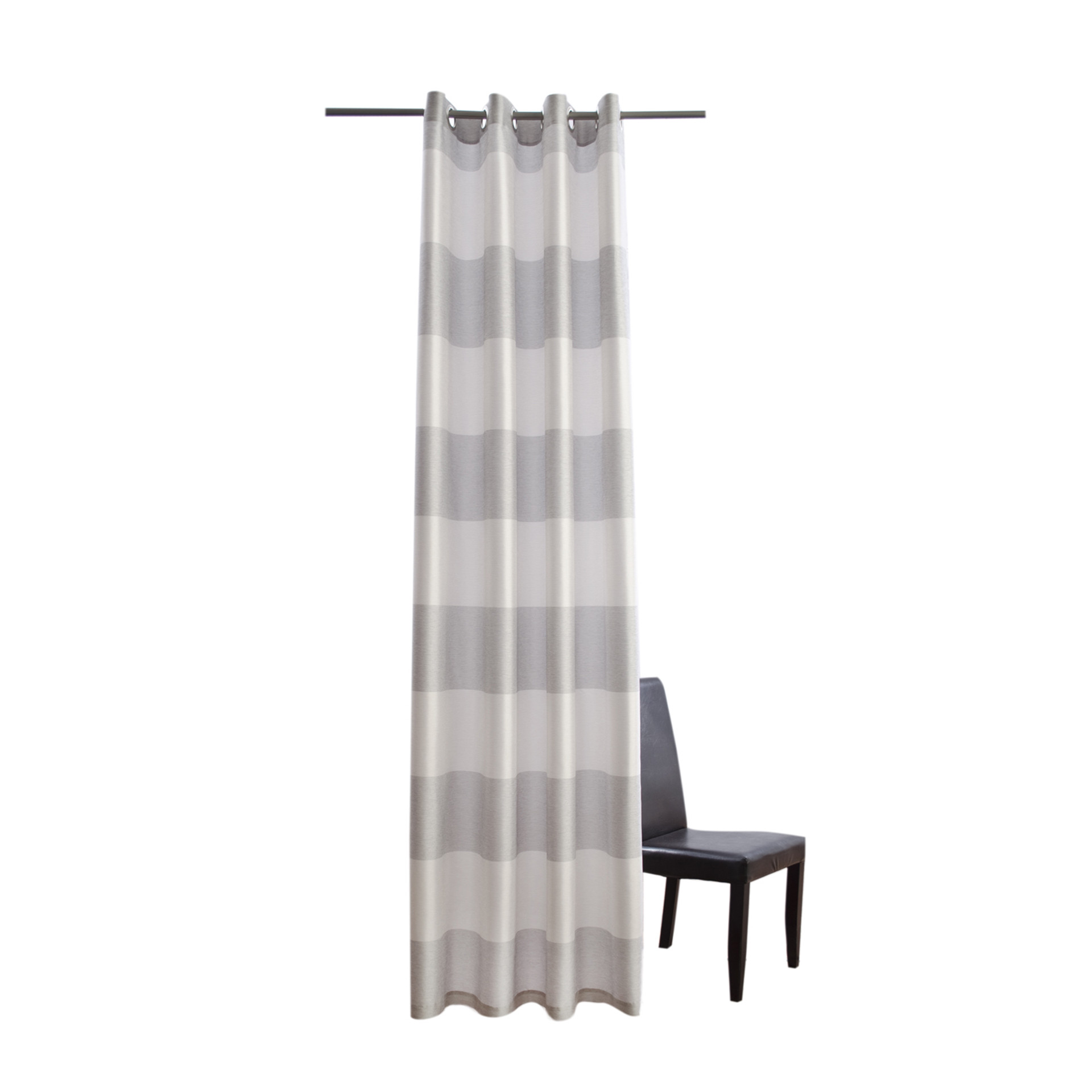 Ösenvorhang silber und weiß - Gardine mit Querstreifen - Vorhang mit Ösen