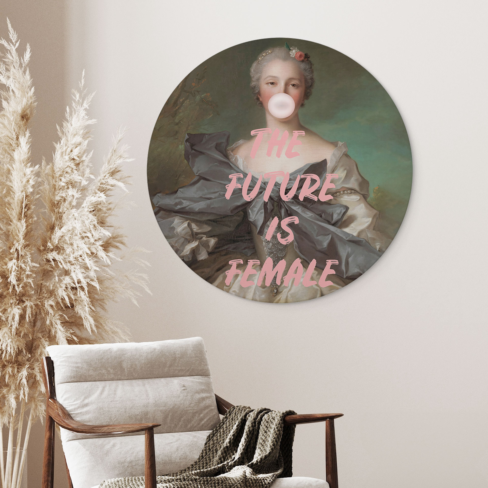 Billede Fremtiden er kvindelig - Grace Digital Art - rund – print på aluminium (Alu-Dibond)