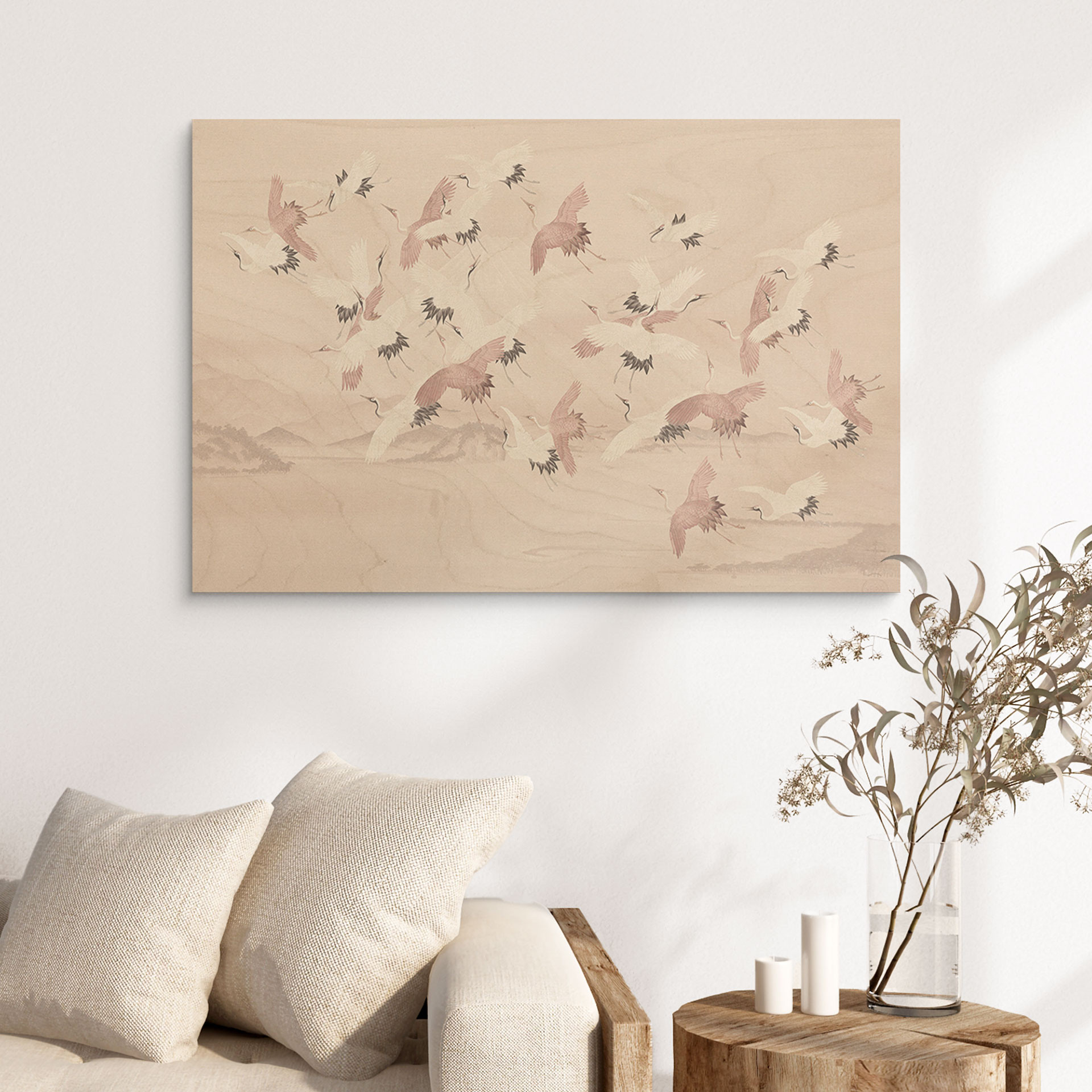 Obraz drewniany żurawie nad jeziorem - Bloomery Decor