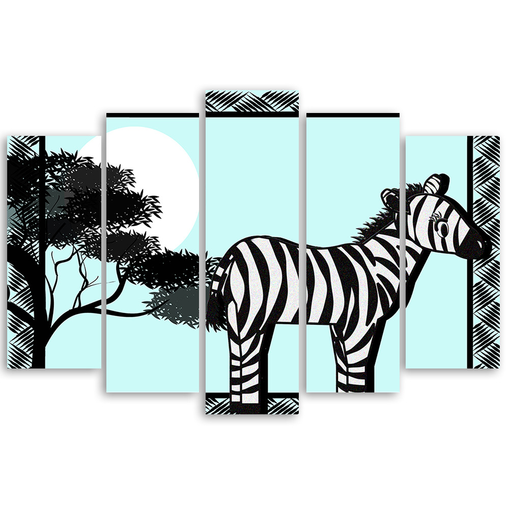5 stykke lærredsprint, Zebra Safari blå