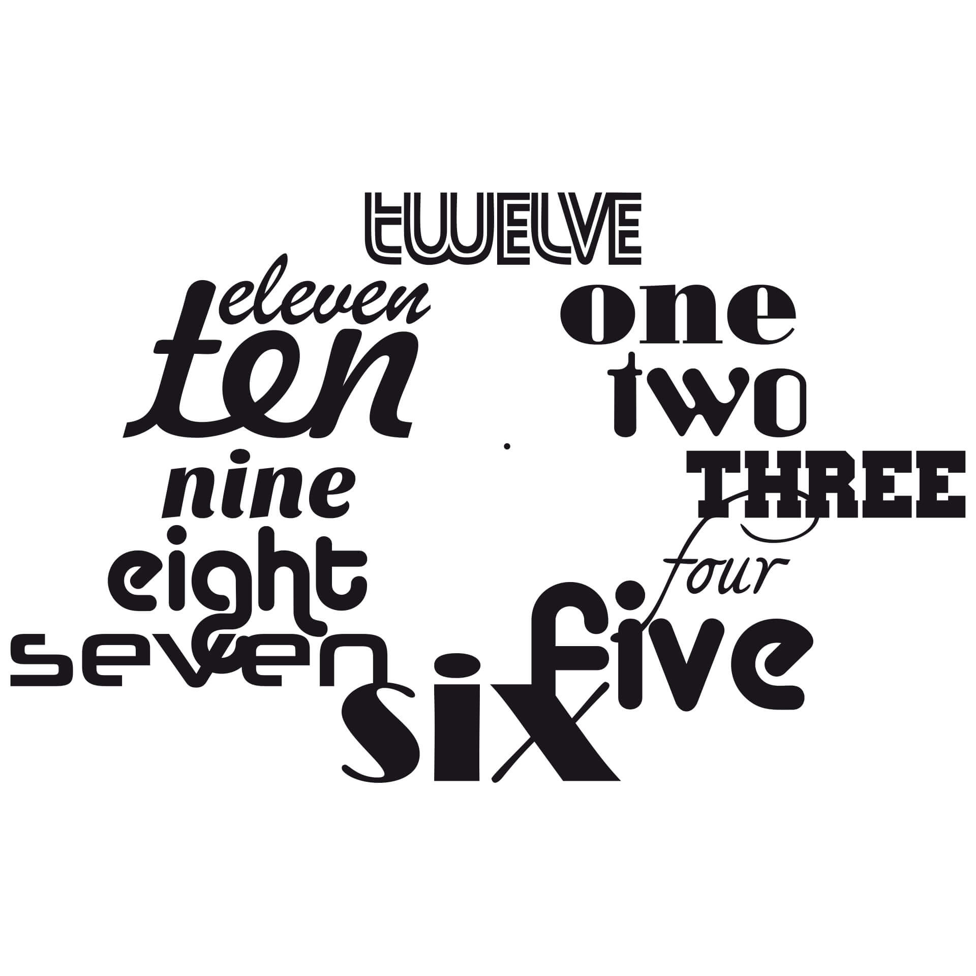 Sticker mural - Horloge Mural Mots Typographie