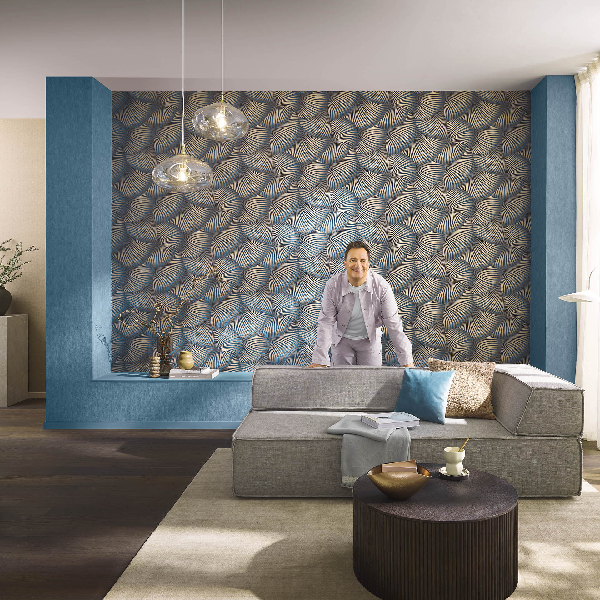 Guido Maria Kretschmer grafisch behang Twill Fashion for Walls 5 blauw