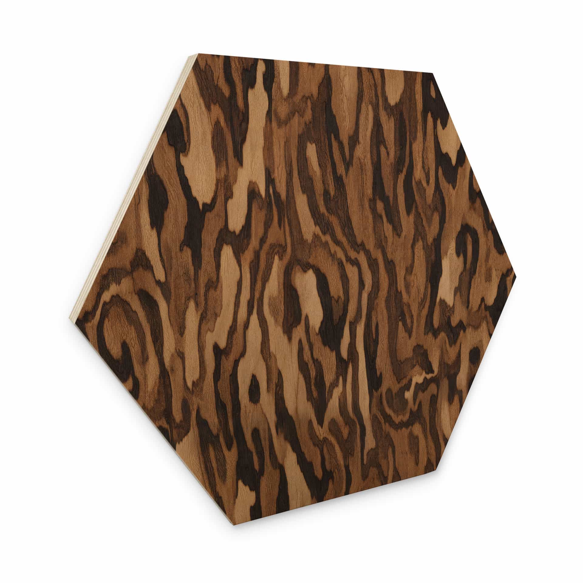 Hexagone Panneau en Bois Ettore Walnut - Veinage de Bois Abstrait - Sir Edward x Grigory Gladarev