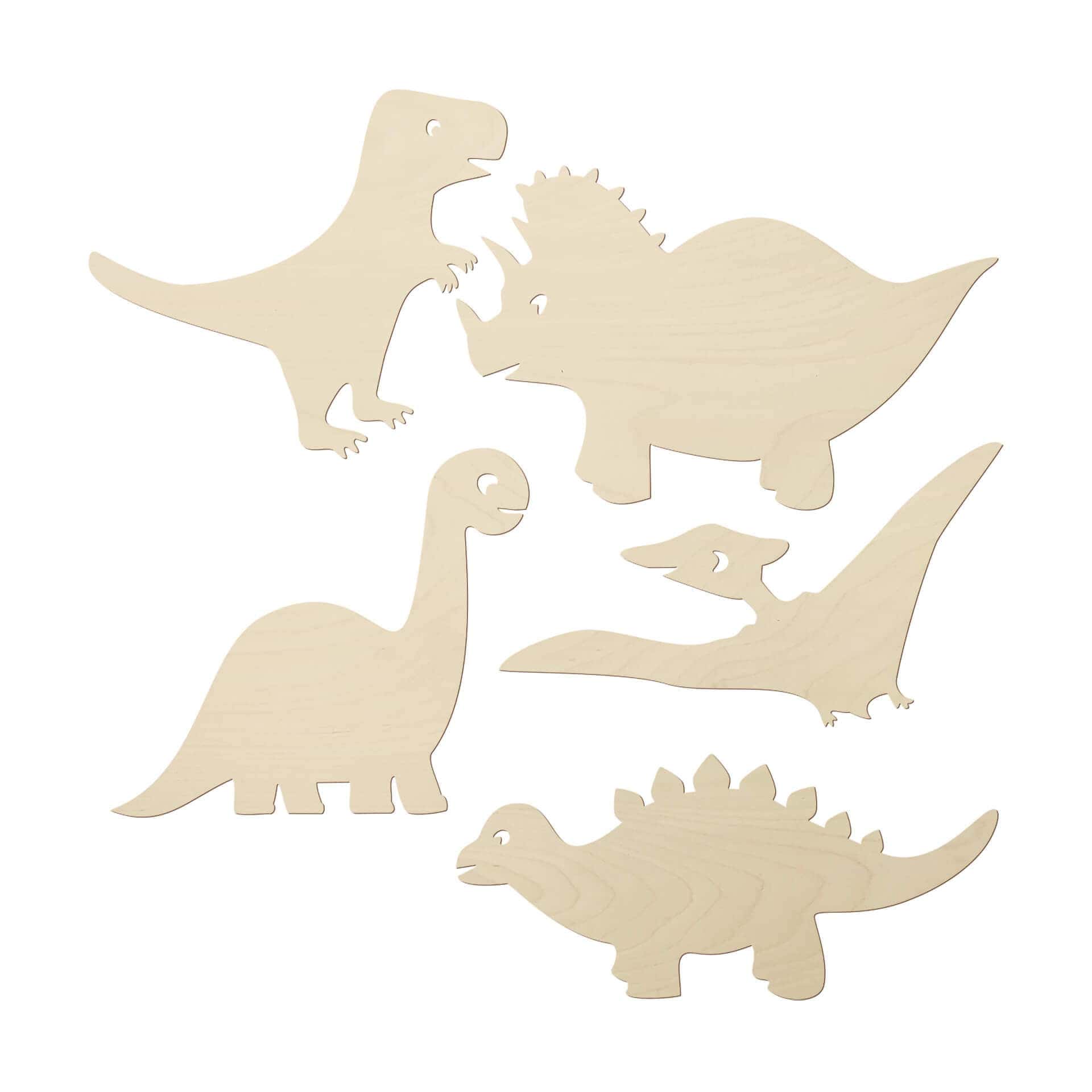 Dekoracja drewniana topola - zestaw dinozaurów (5 sztuk)
