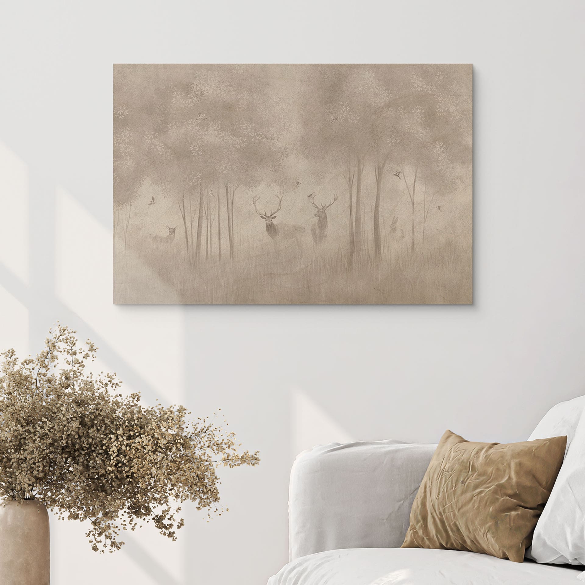 Houten Wanddecoratie bos - Herten in het nevelwoud - Ms Tiff