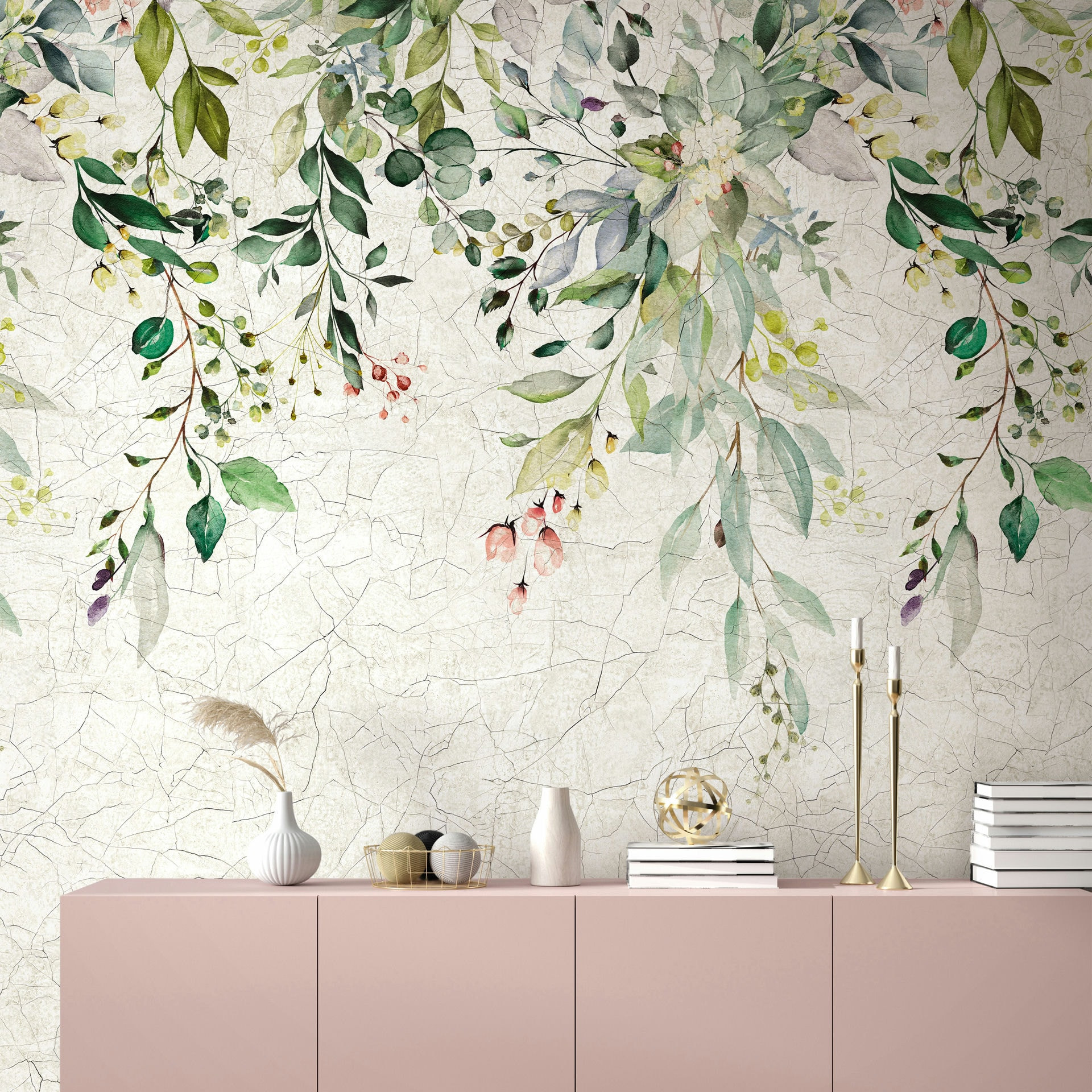 Vliesbehang bloemen, bladeren natuur mat in beige 2,70 x 1,59 m