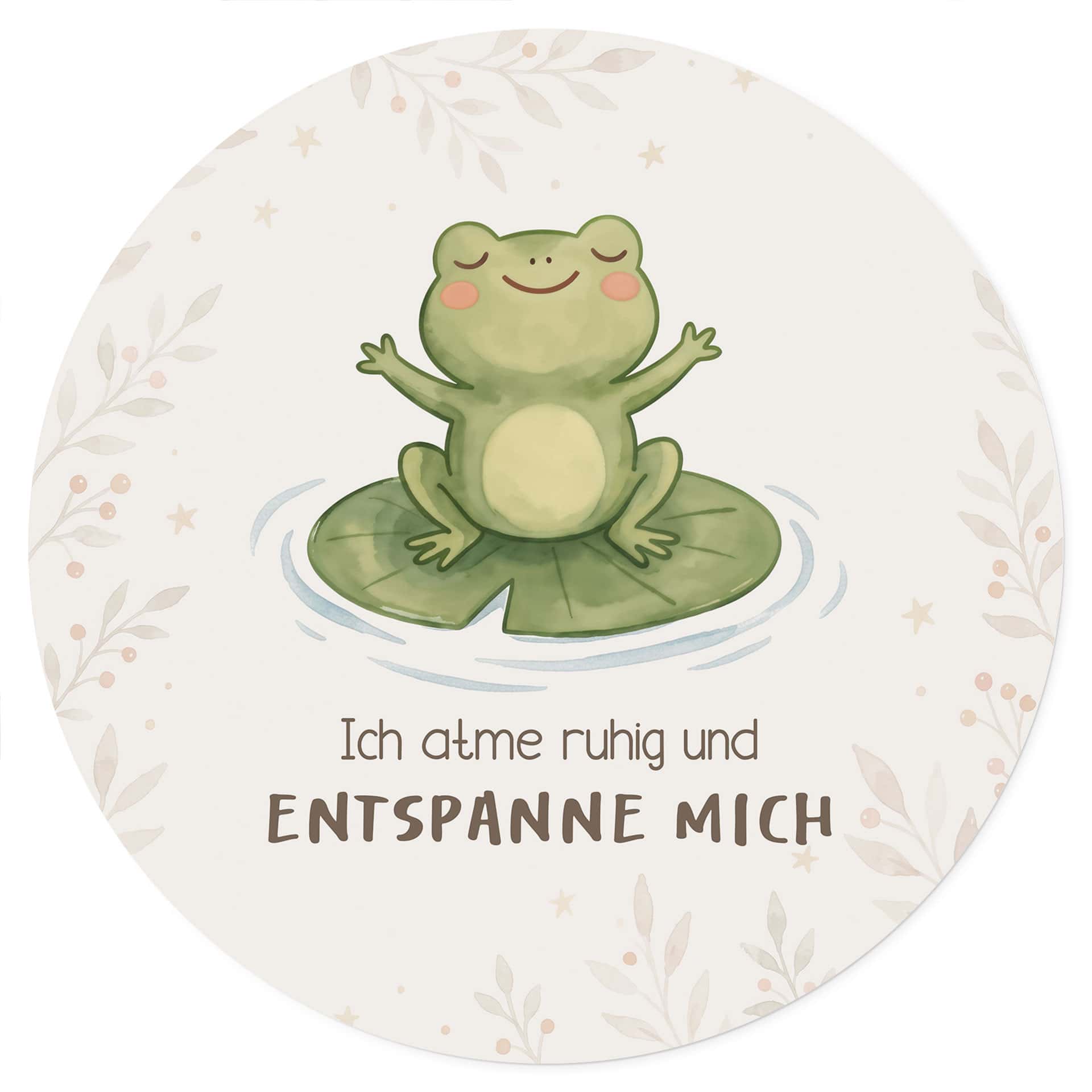 Rundes Wandtattoo mit Frosch - Selbstliebe-Spruch 'Ich atme ruhig' fürs Kinderzimmer
