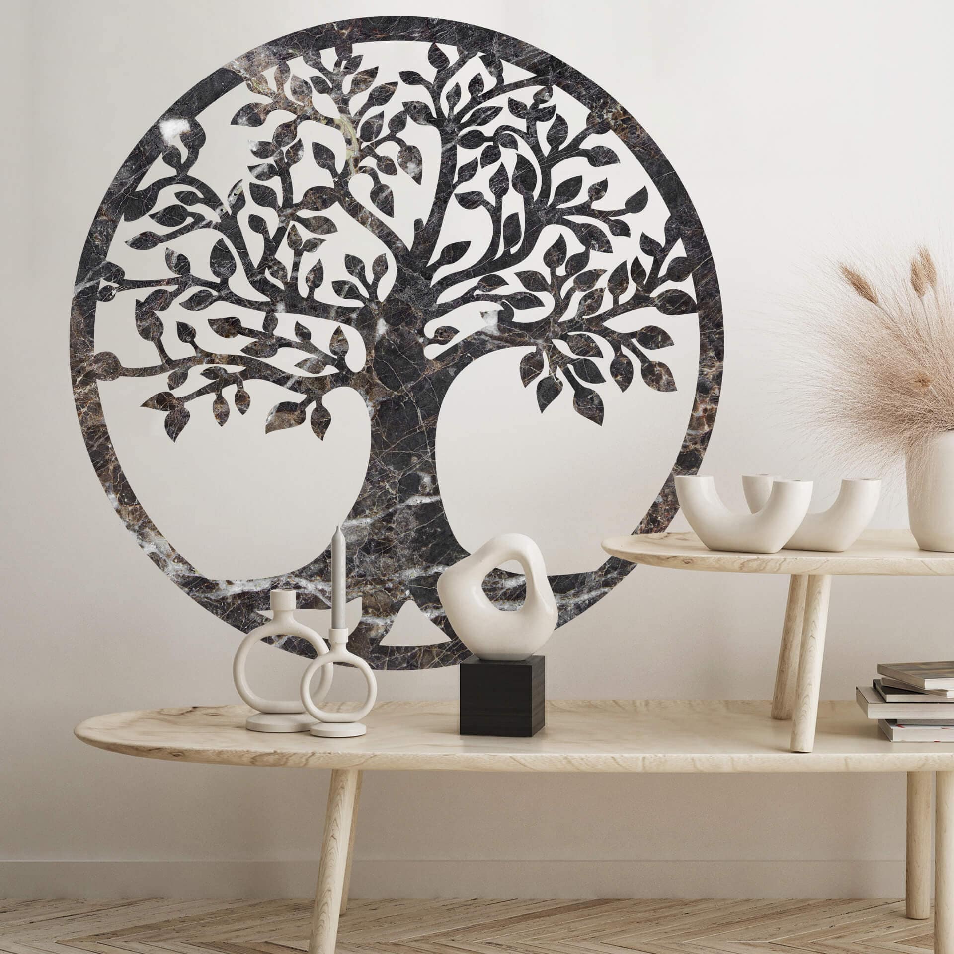 Sticker mural Arbre de vie aspect marbre foncé