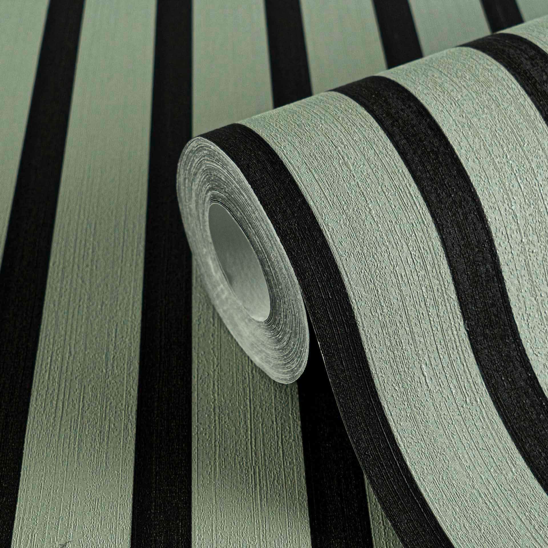 behang groen zwart mat gestreept - scandinavisch modern vliesbehang paneel look