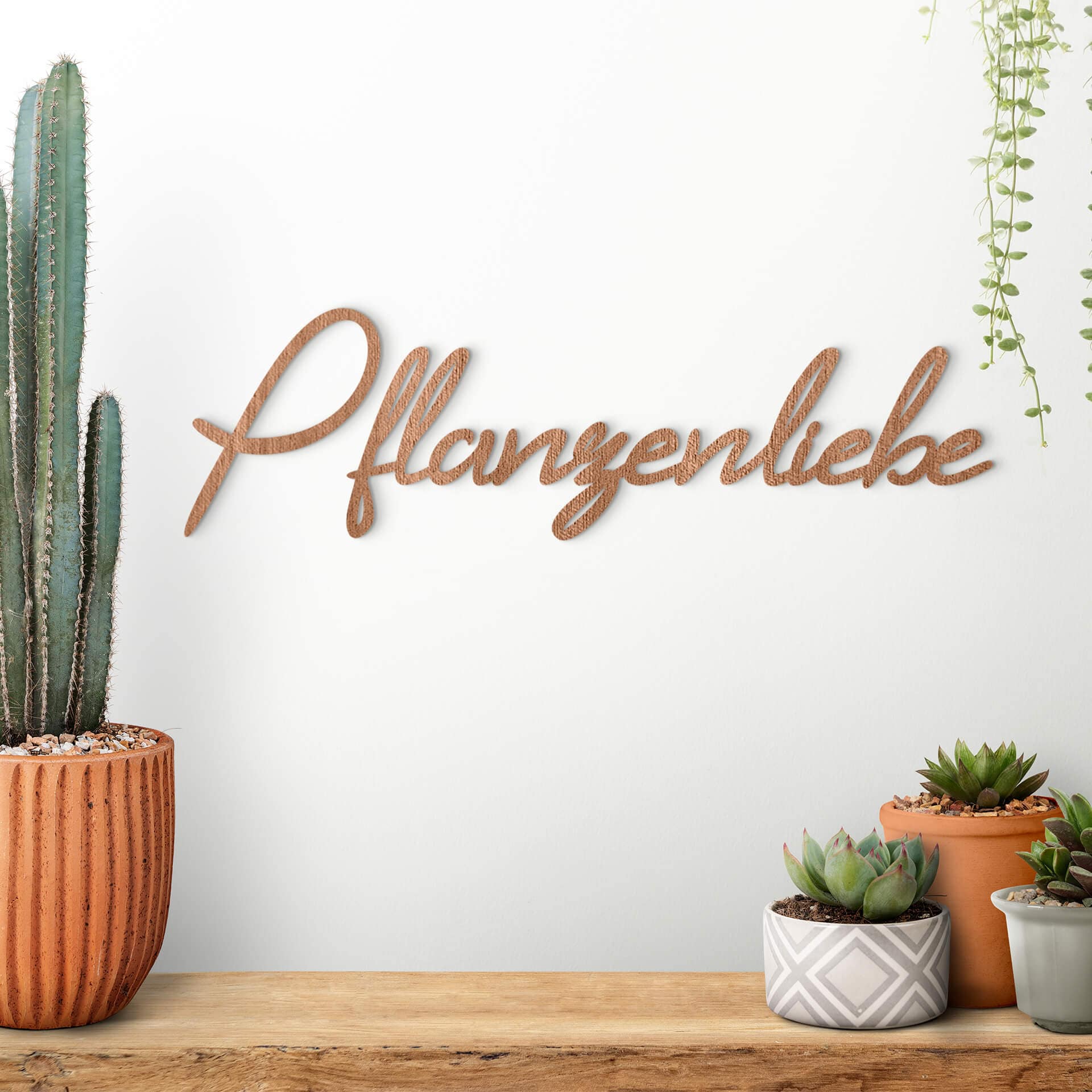 3D Holz Schriftzug Pflanzenliebe - Mahagoni
