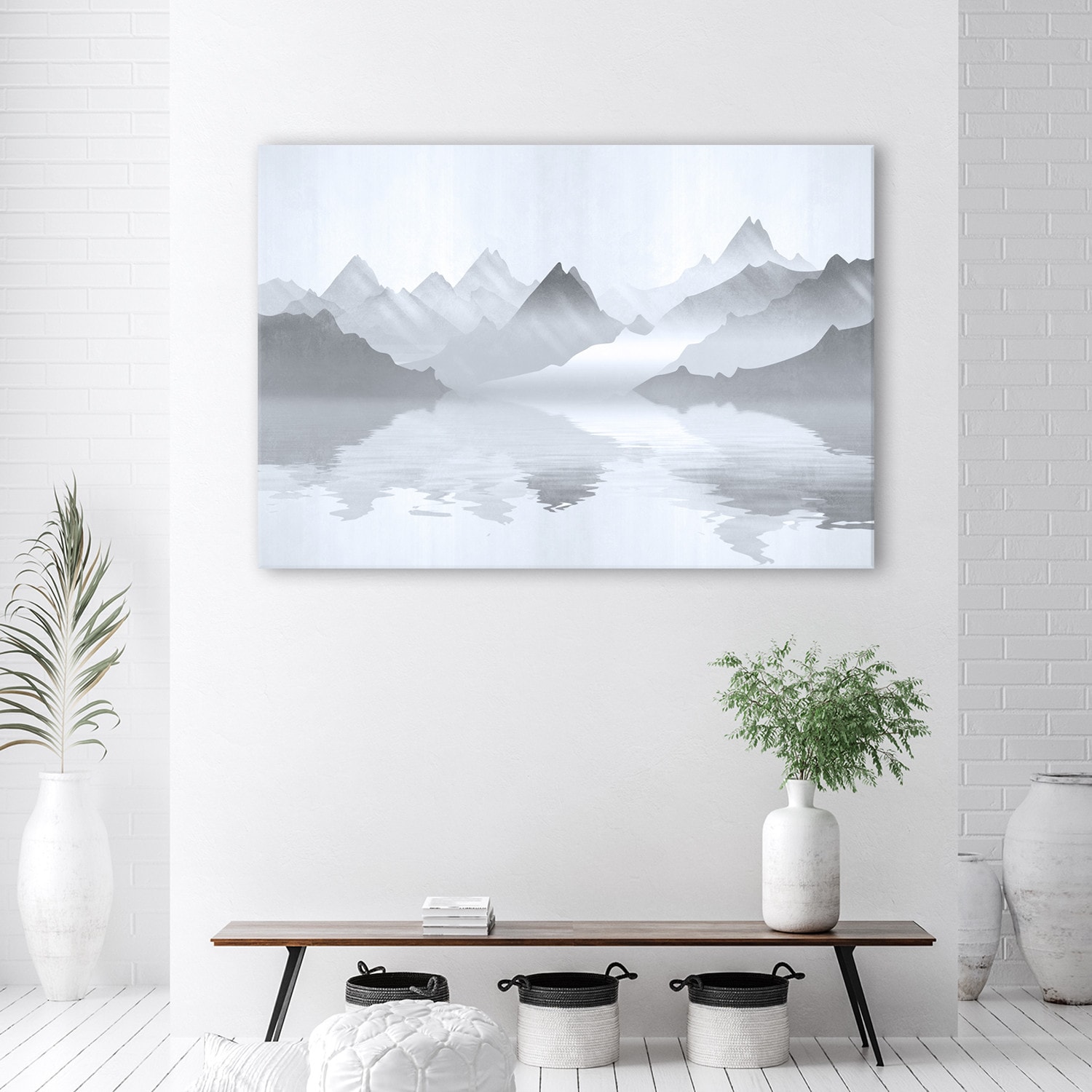 Canvasbillede, Abstraktion af bjerge ved havet