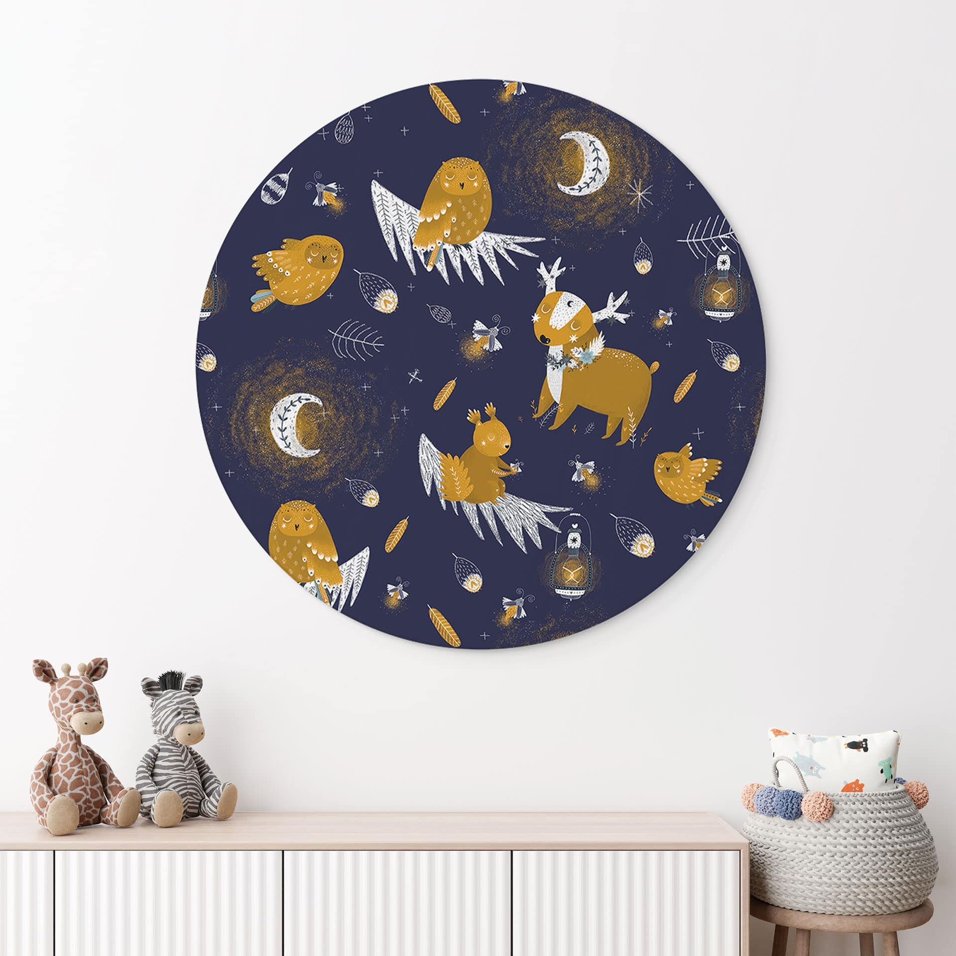 Wandbild Waldtiere in der Nacht - UN Designs - Rund - Alu-Dibond