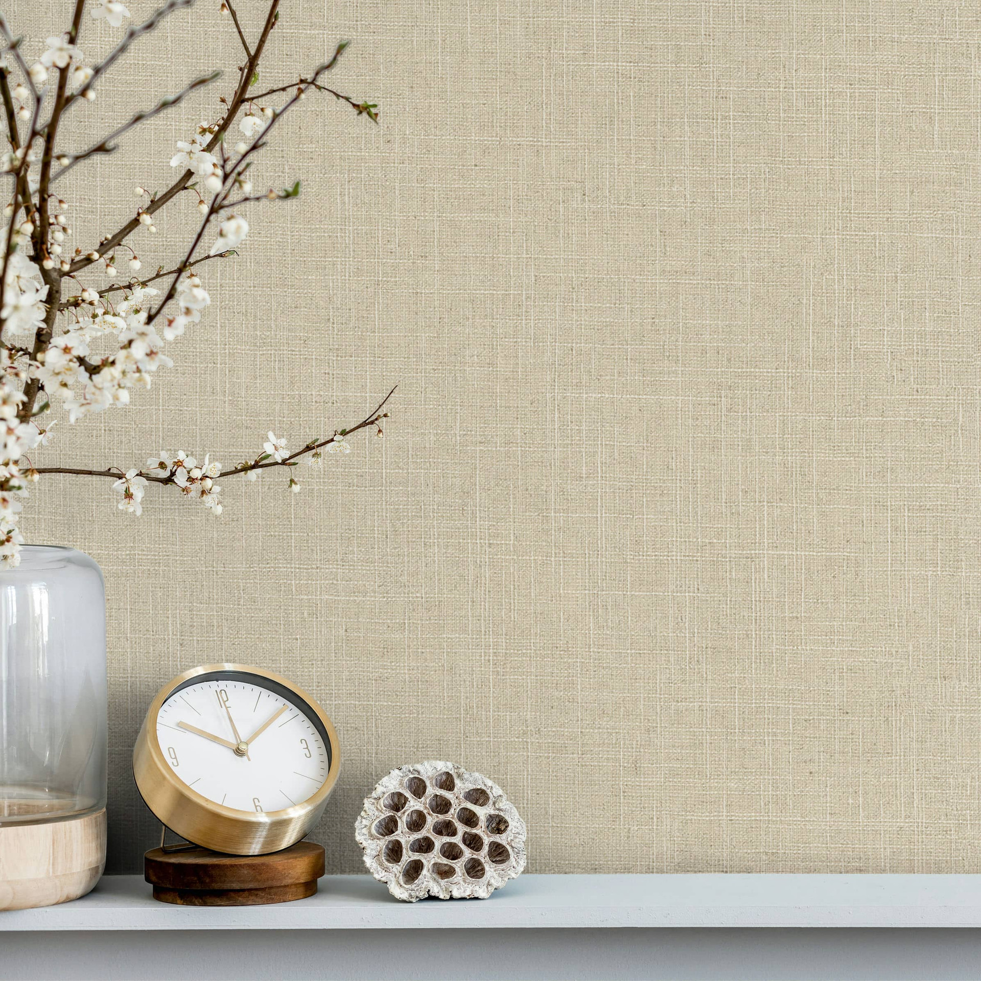 Vliesbehang in textiel effen look beige effen